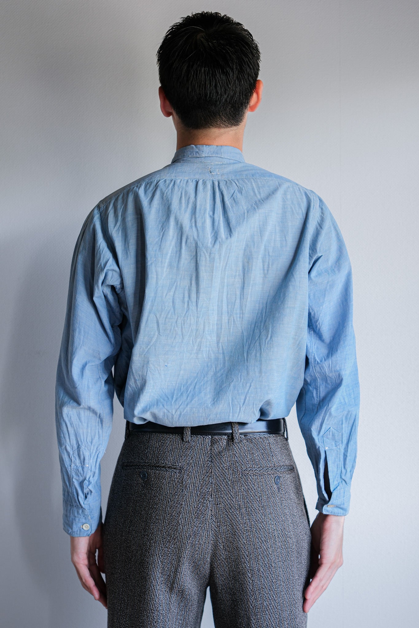 【~40's】French Vintage Chambray Grandpa Shirt
