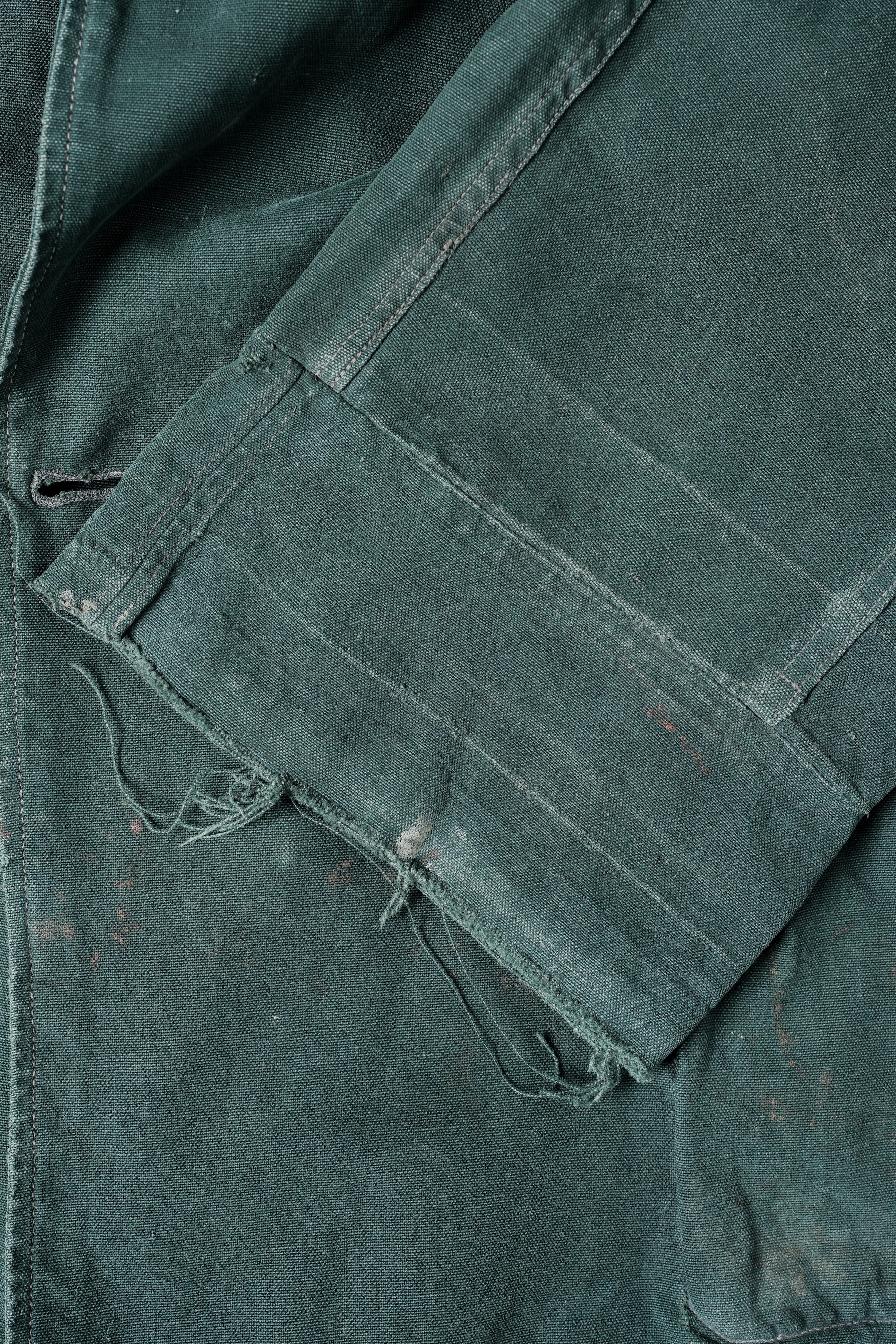 【~40's】WWII French CJF Green Cotton Linen Double Breasted Jacket "Modified"