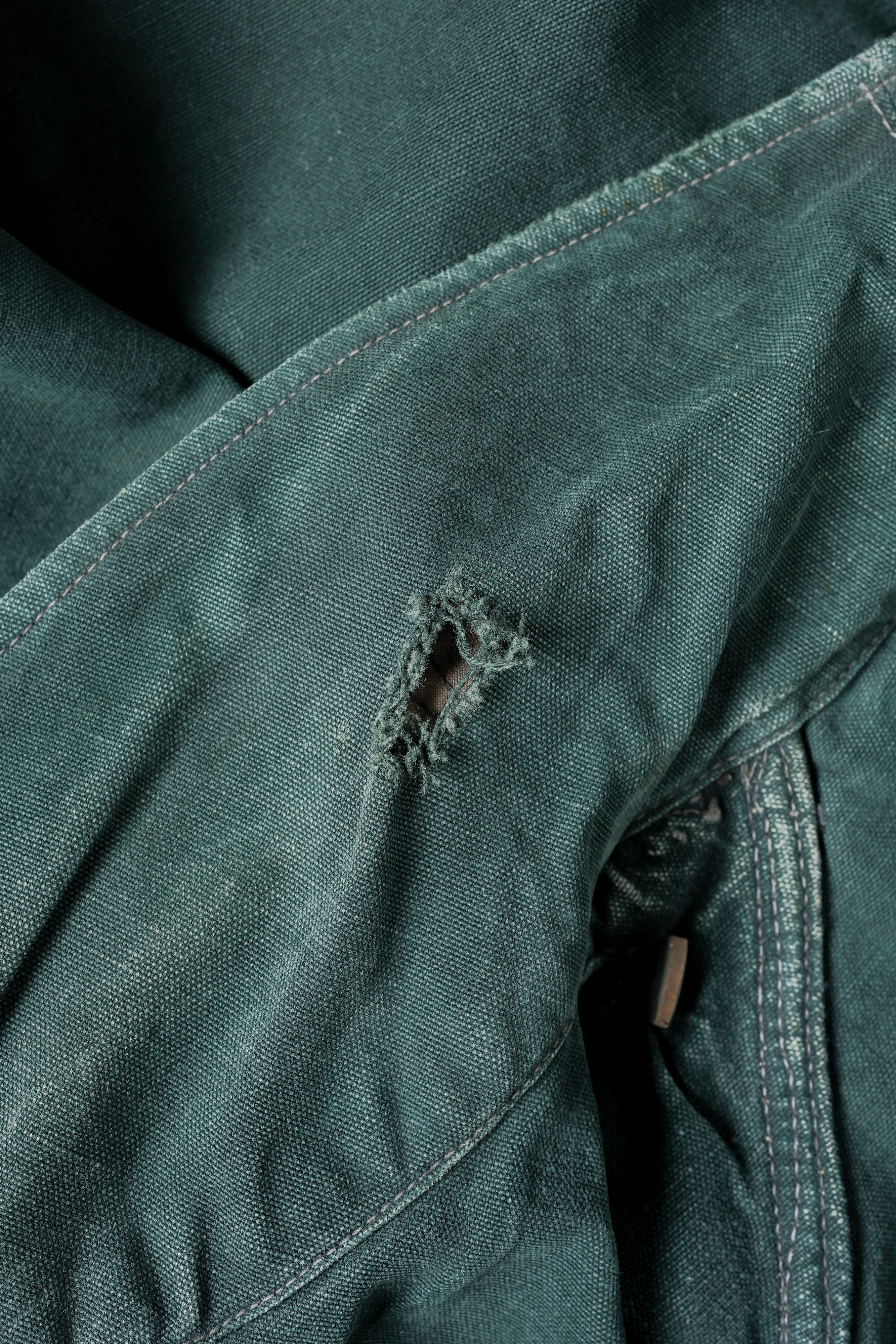 【~40's】WWII French CJF Green Cotton Linen Double Breasted Jacket "Modified"