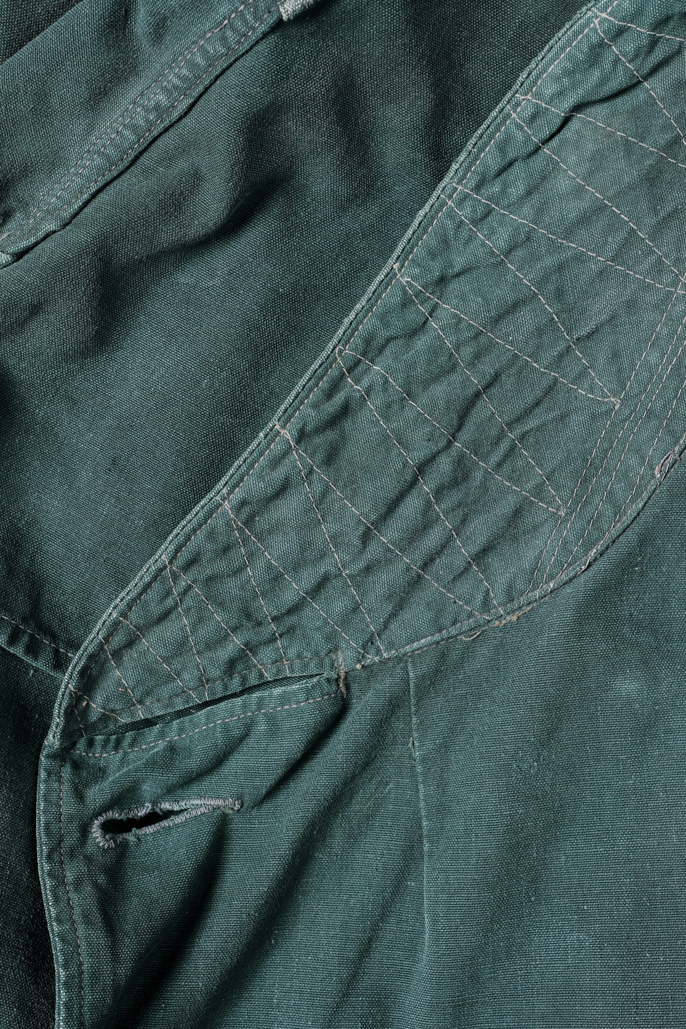 【~40's】WWII French CJF Green Cotton Linen Double Breasted Jacket "Modified"