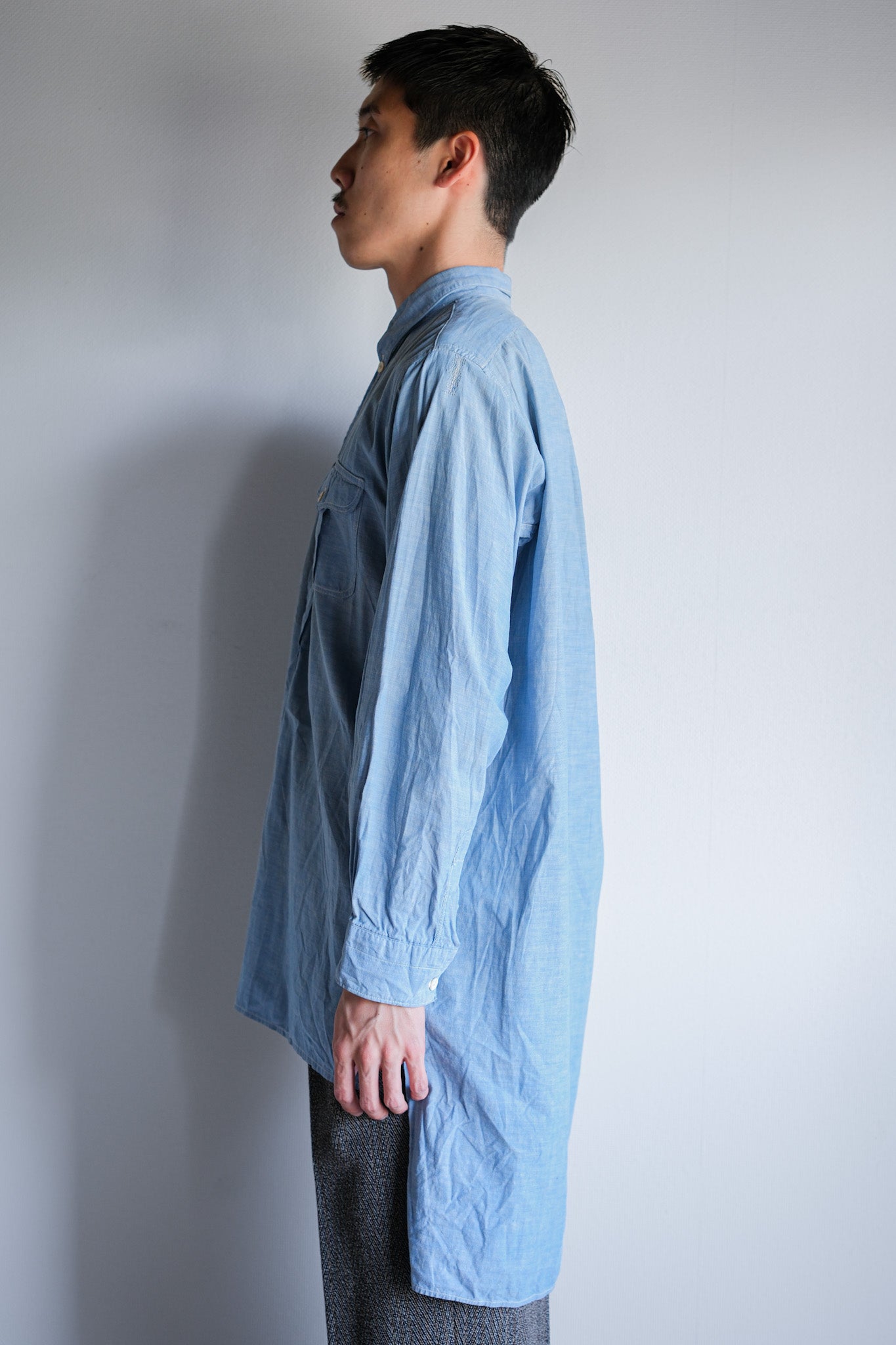【~40's】French Vintage Chambray Grandpa Shirt