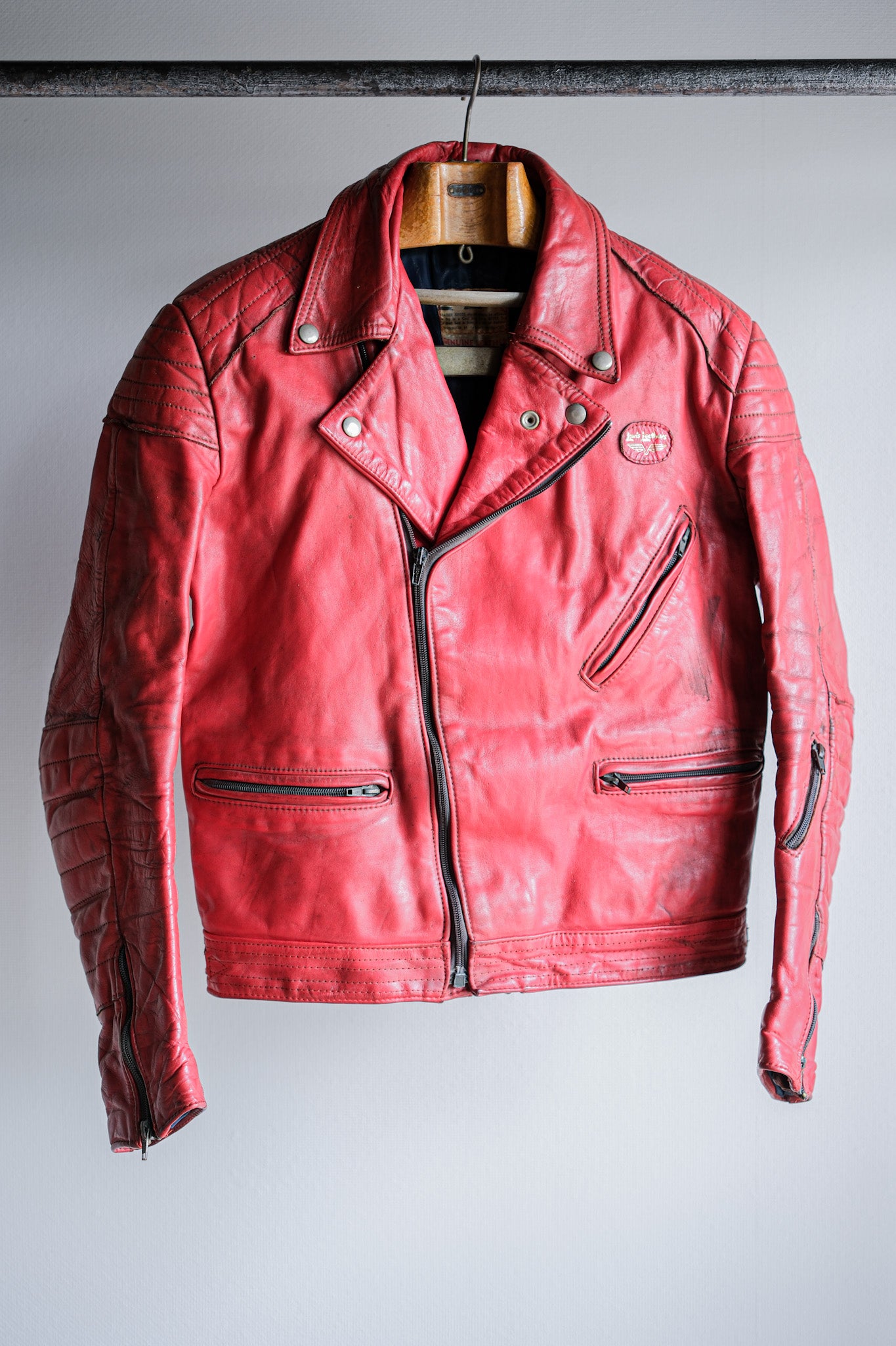 【~70’s】Vintage Lewis Leathers Red Leather Riders Jacket Size.40 "EUROPE"
