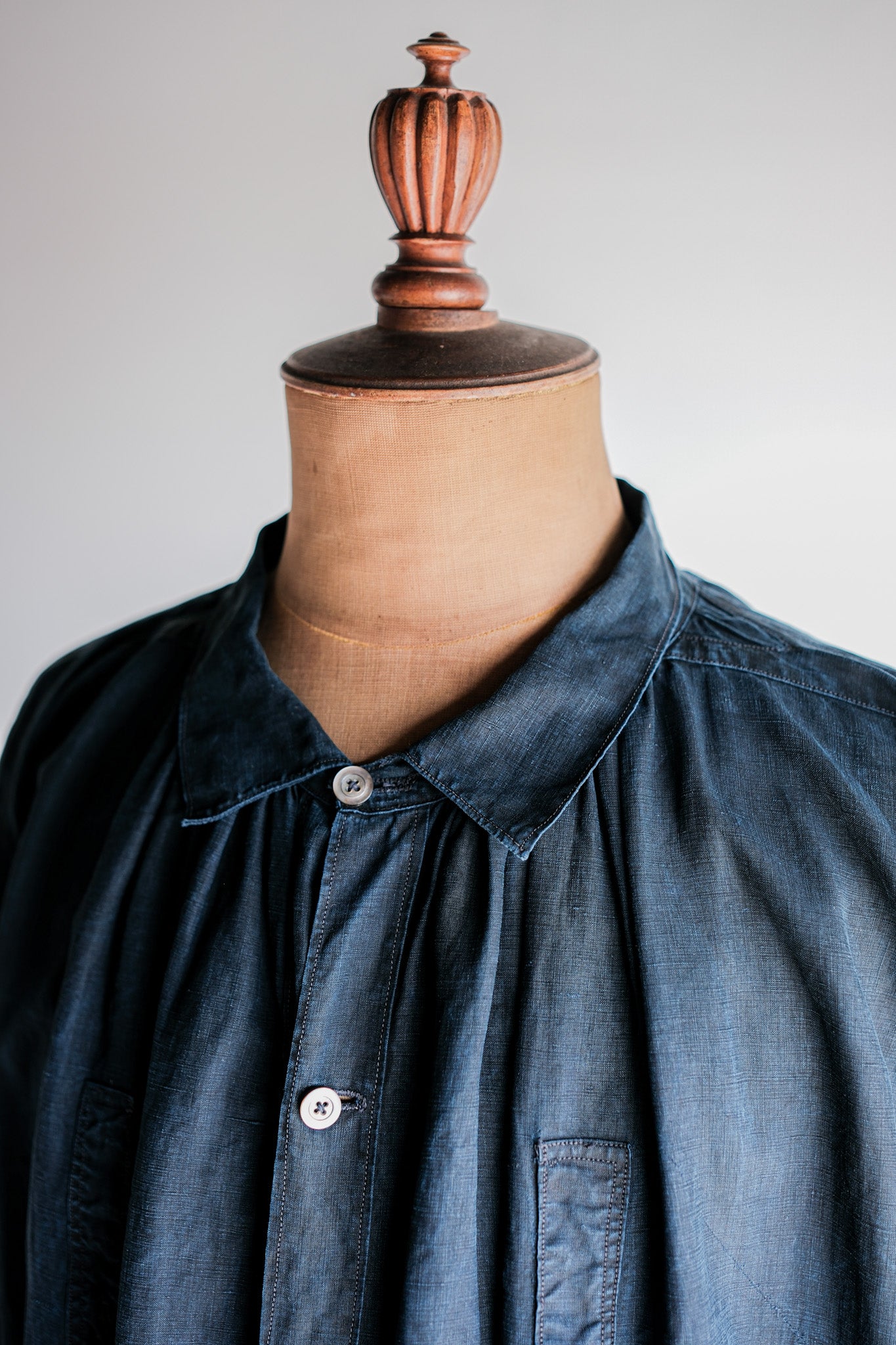 【Early 20th C】French Antique Indigo Linen Smock "Biaude"