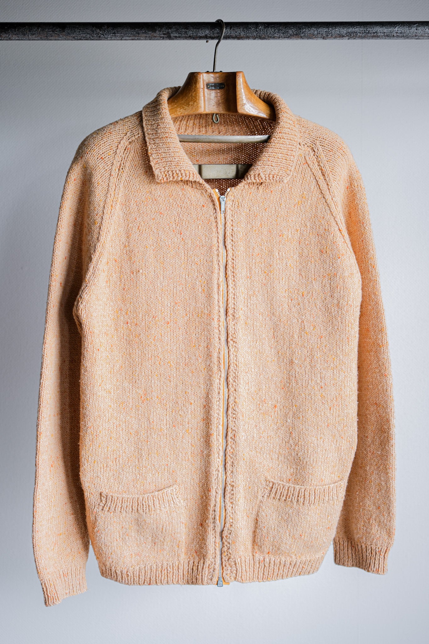 【~60's】British Vintage Raglan Sleeve Zip Up Wool Cardigan "Handmade"