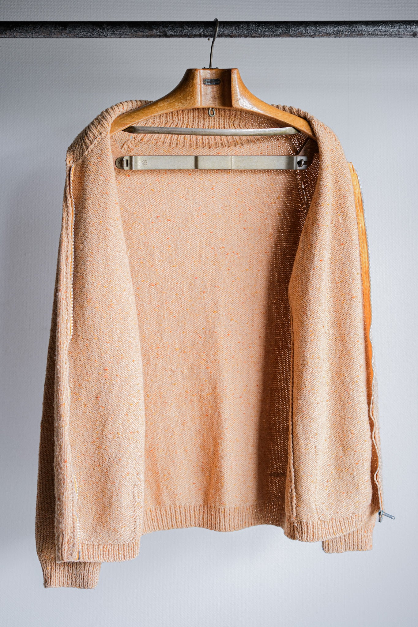 【~60's】British Vintage Raglan Sleeve Zip Up Wool Cardigan "Handmade"