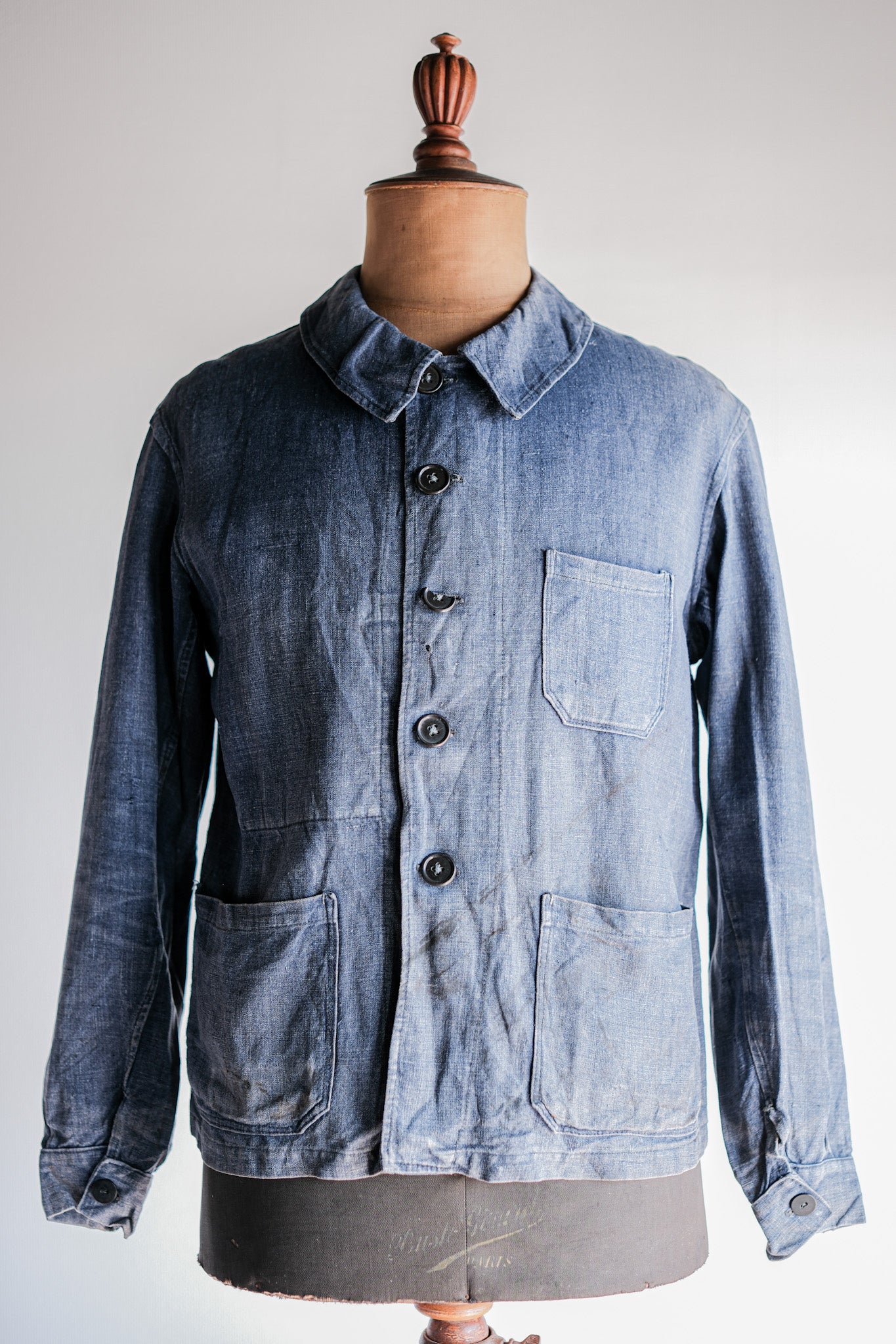 【~40's】French Vintage Indigo Linen Work Jacket Size.44