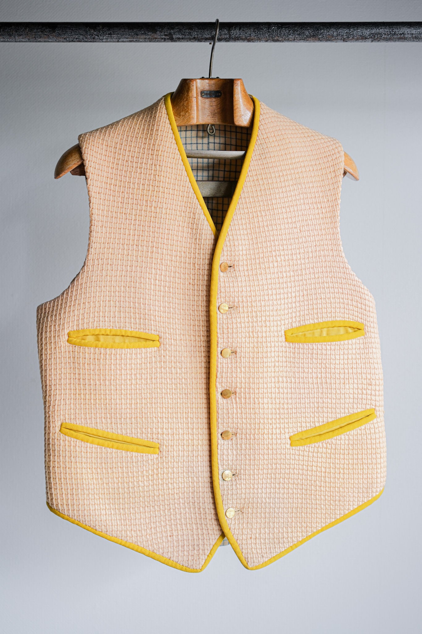【~40's】British Vintage Yellow Wool Waistcoat "Handmade"