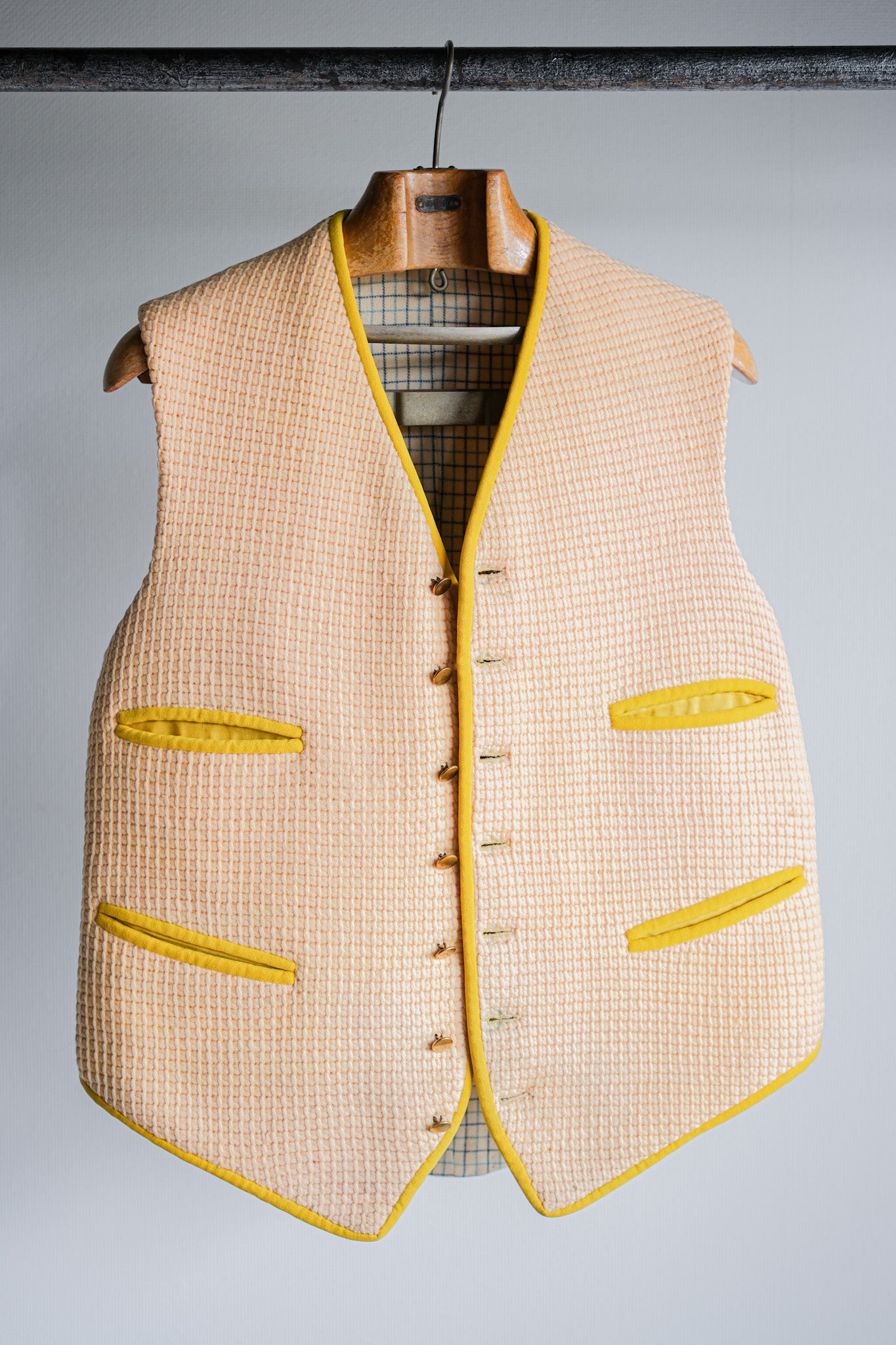 【~40's】British Vintage Yellow Wool Waistcoat "Handmade"