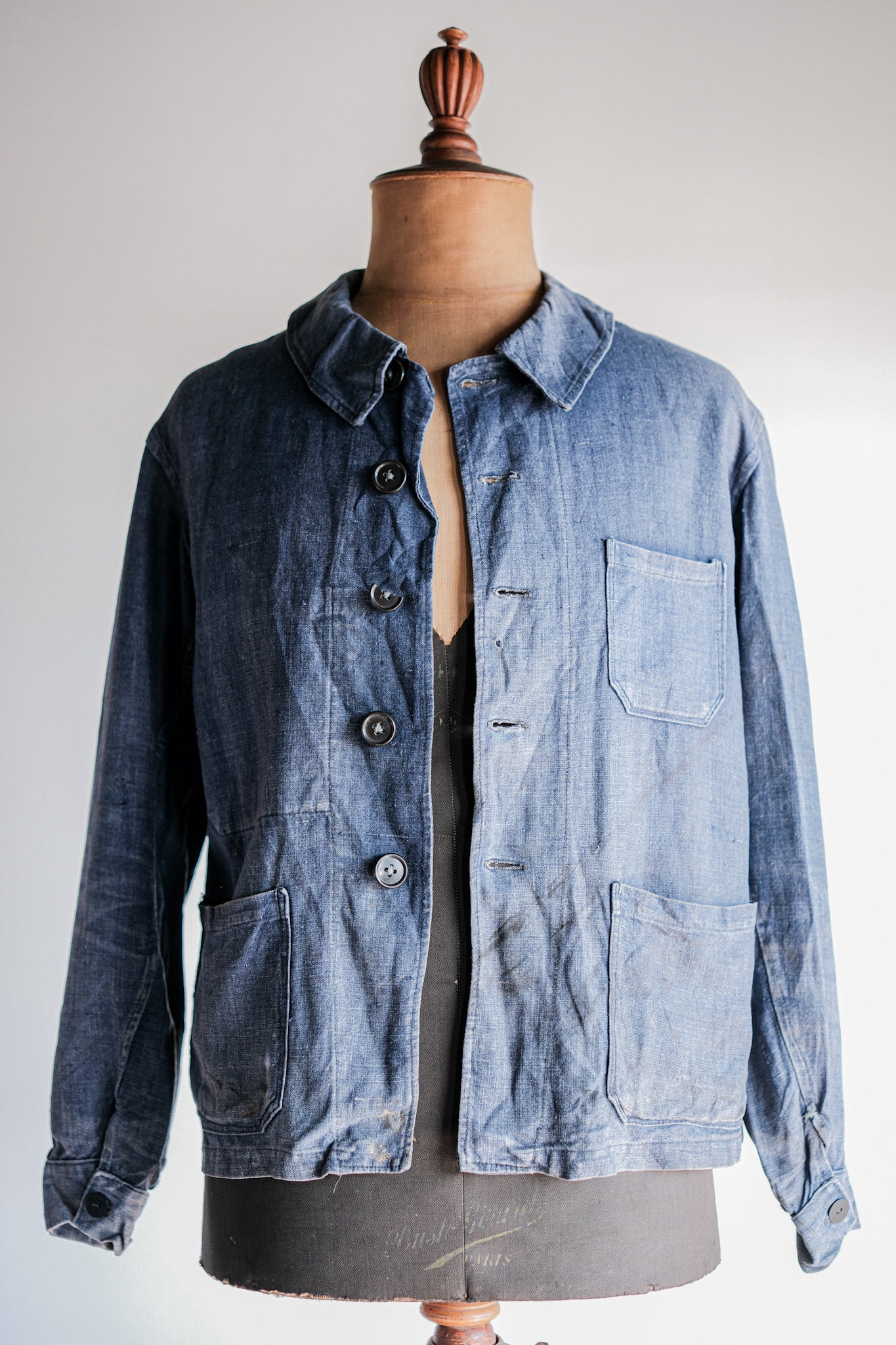 【~40's】French Vintage Indigo Linen Work Jacket Size.44