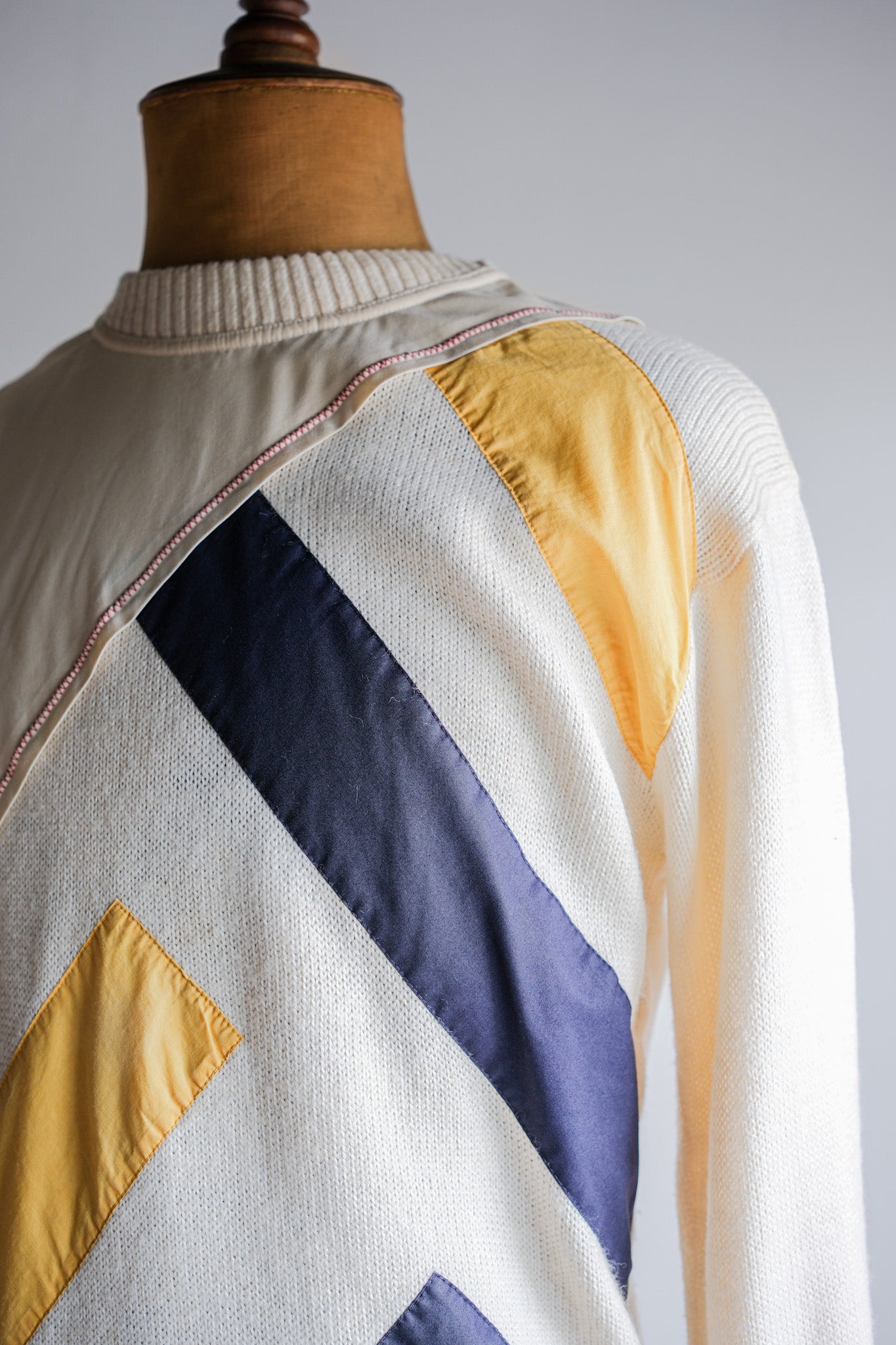 【~80's】Italian Vintage Colour Block Wool Acrylic Sweater Size.50