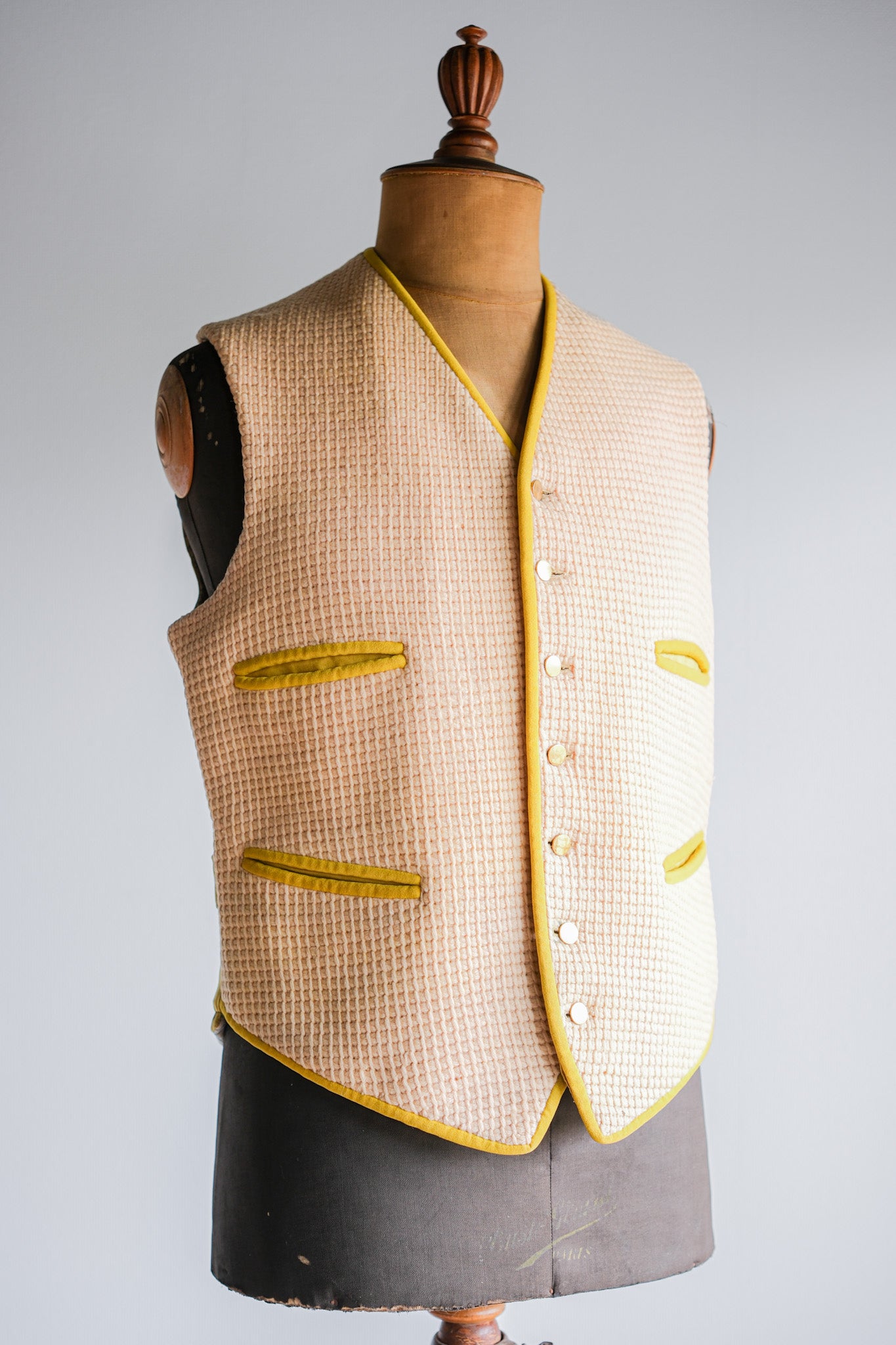 【~40's】British Vintage Yellow Wool Waistcoat "Handmade"