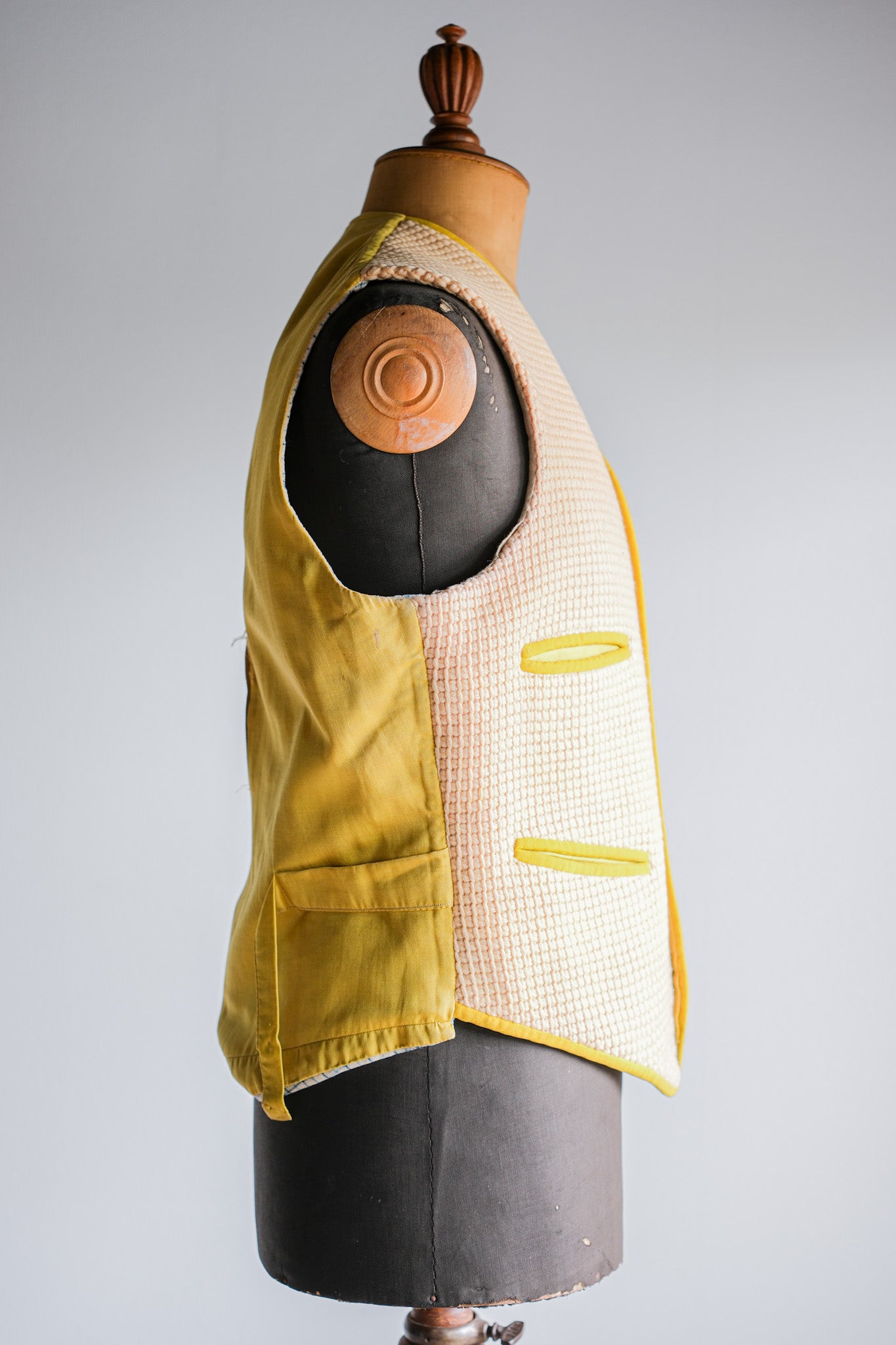 【~40's】British Vintage Yellow Wool Waistcoat "Handmade"