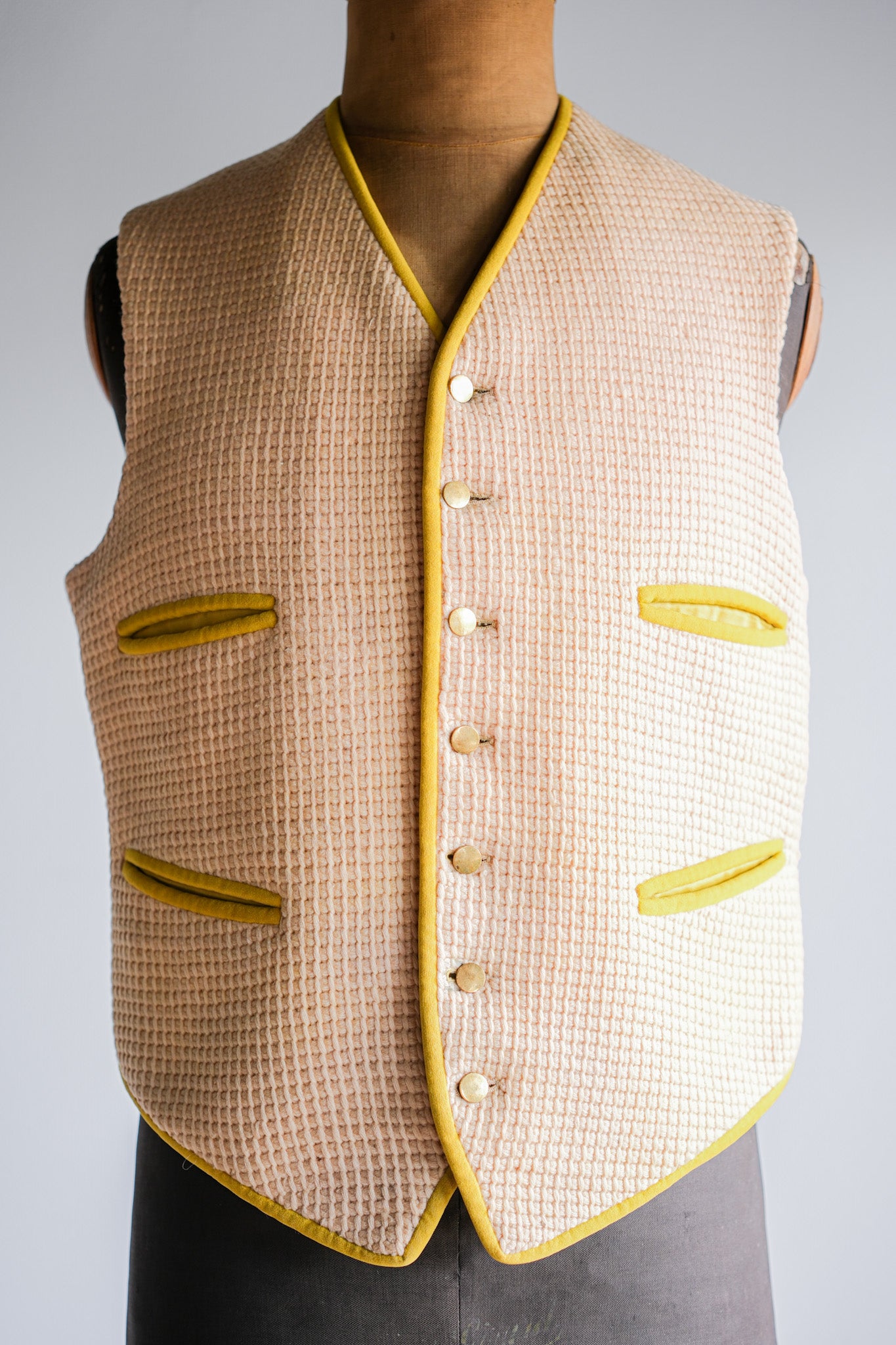 【~40's】British Vintage Yellow Wool Waistcoat "Handmade"