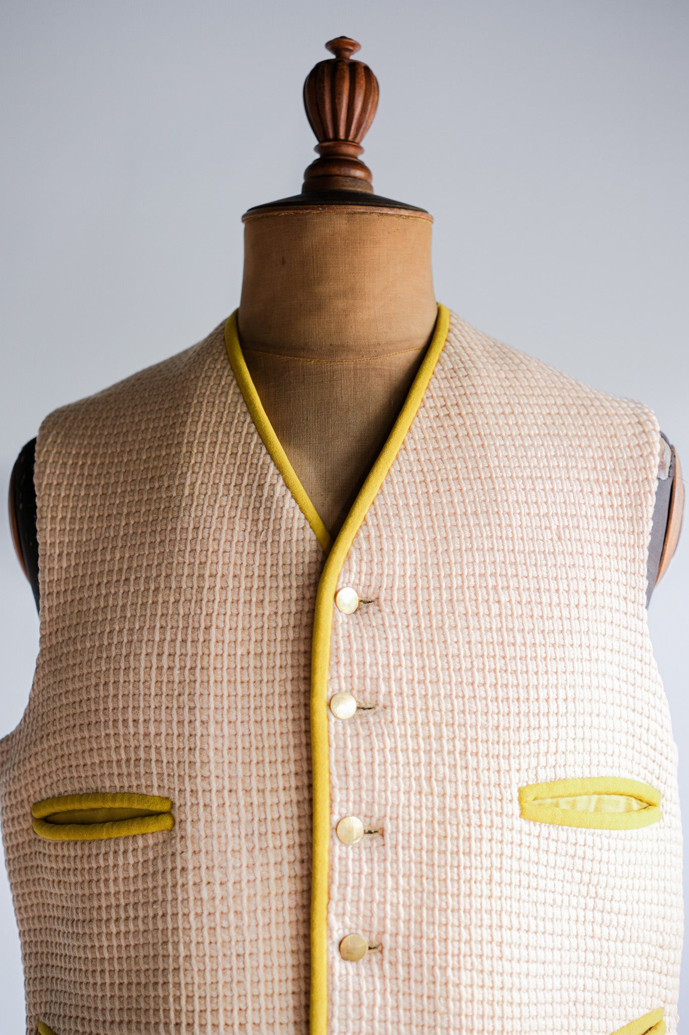 【~40's】British Vintage Yellow Wool Waistcoat "Handmade"