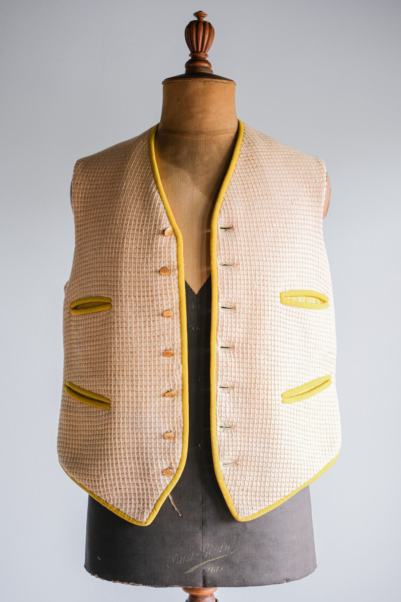 【~40's】British Vintage Yellow Wool Waistcoat "Handmade"