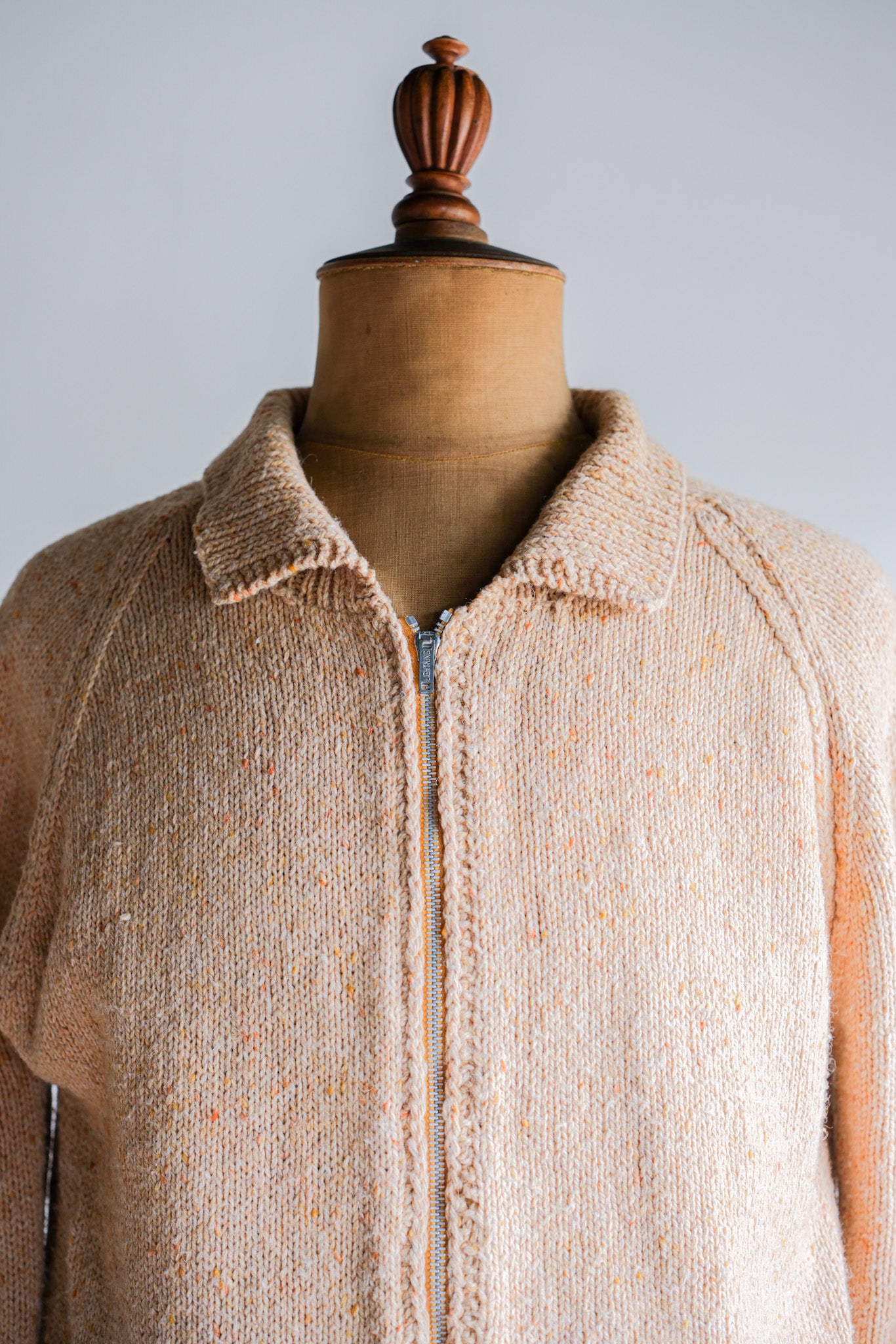 【~60's】British Vintage Raglan Sleeve Zip Up Wool Cardigan "Handmade"