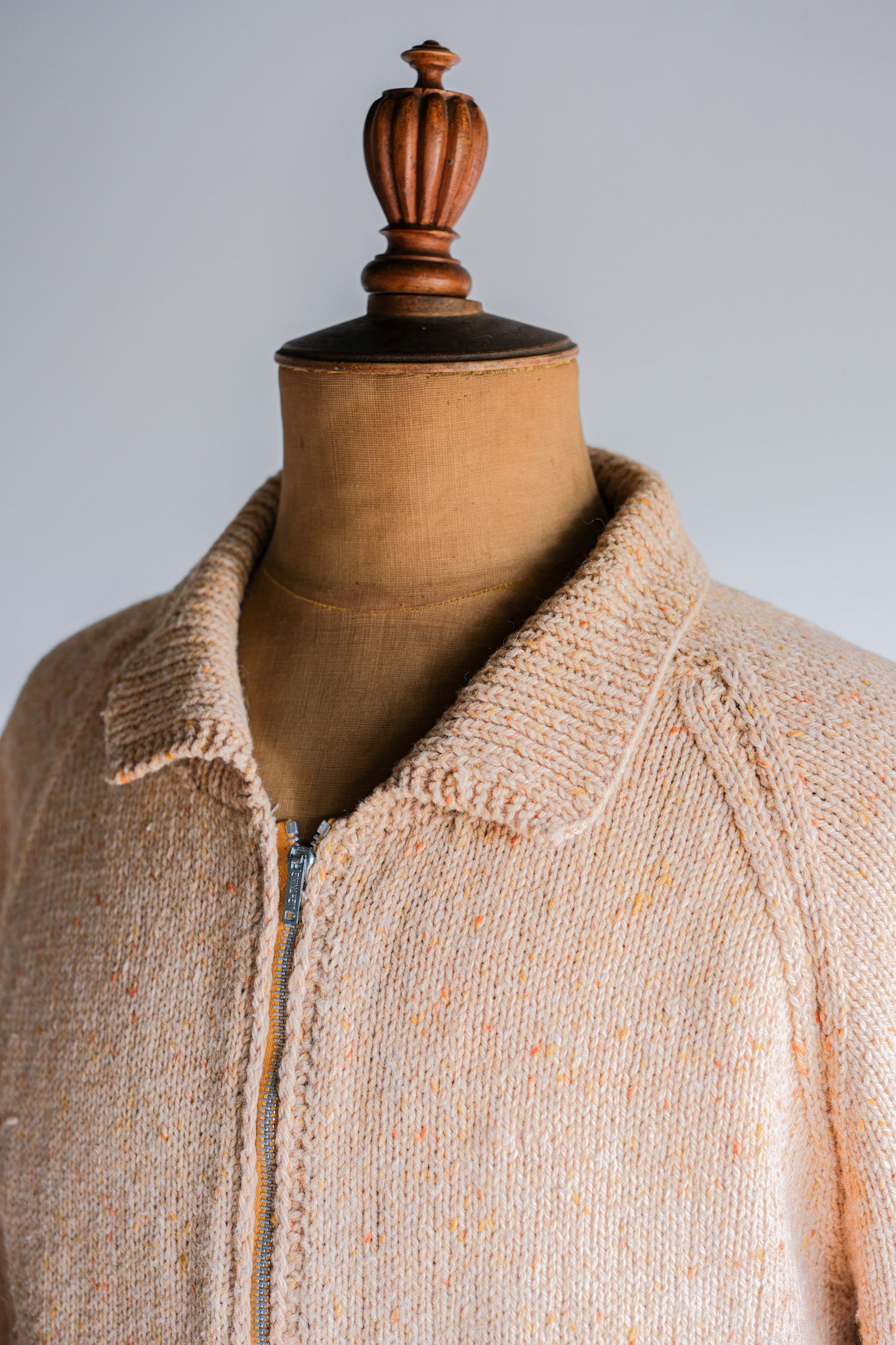 【~60's】British Vintage Raglan Sleeve Zip Up Wool Cardigan "Handmade"