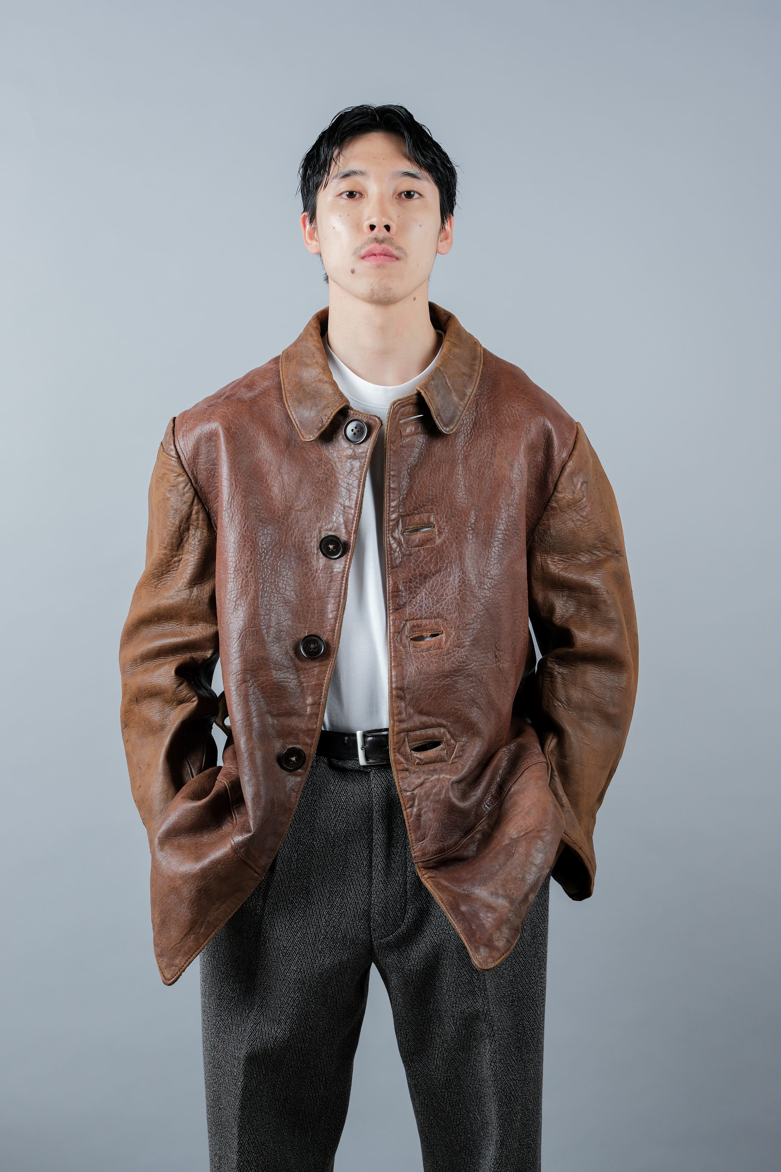 【~40's】British Army Jerkin Leather Jacket "Modified"