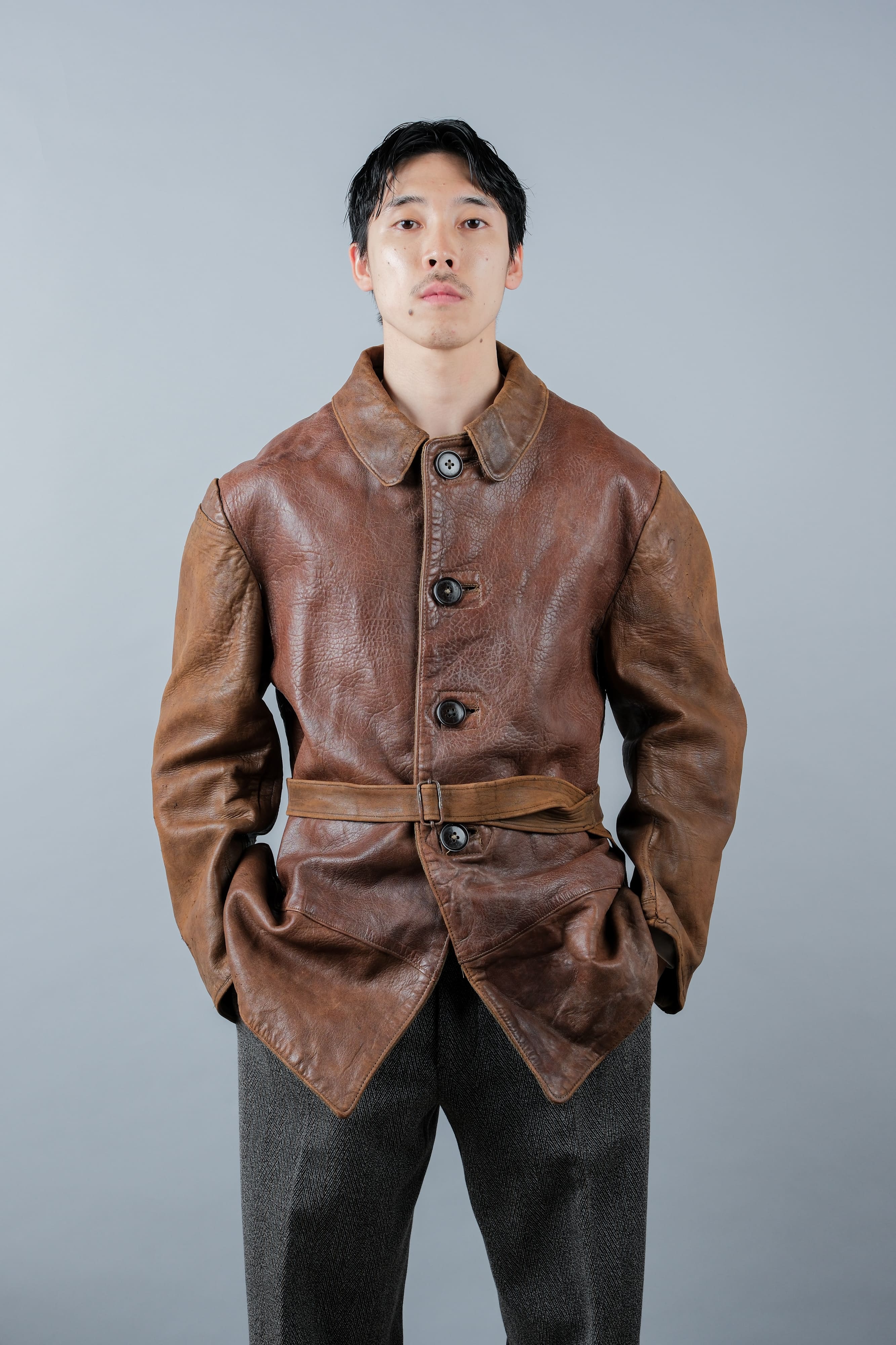 【~40's】British Army Jerkin Leather Jacket "Modified"