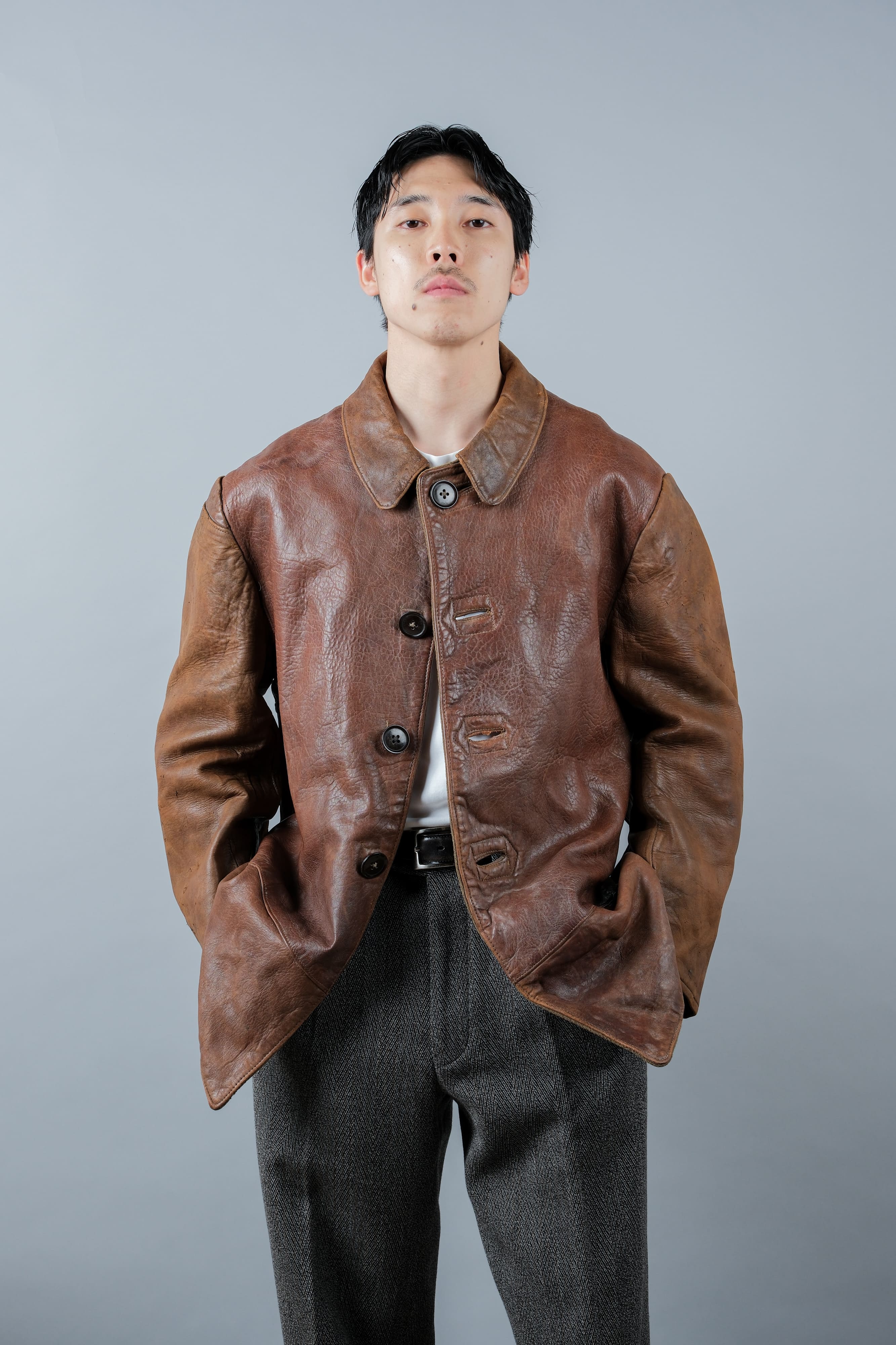 【~40's】British Army Jerkin Leather Jacket "Modified"