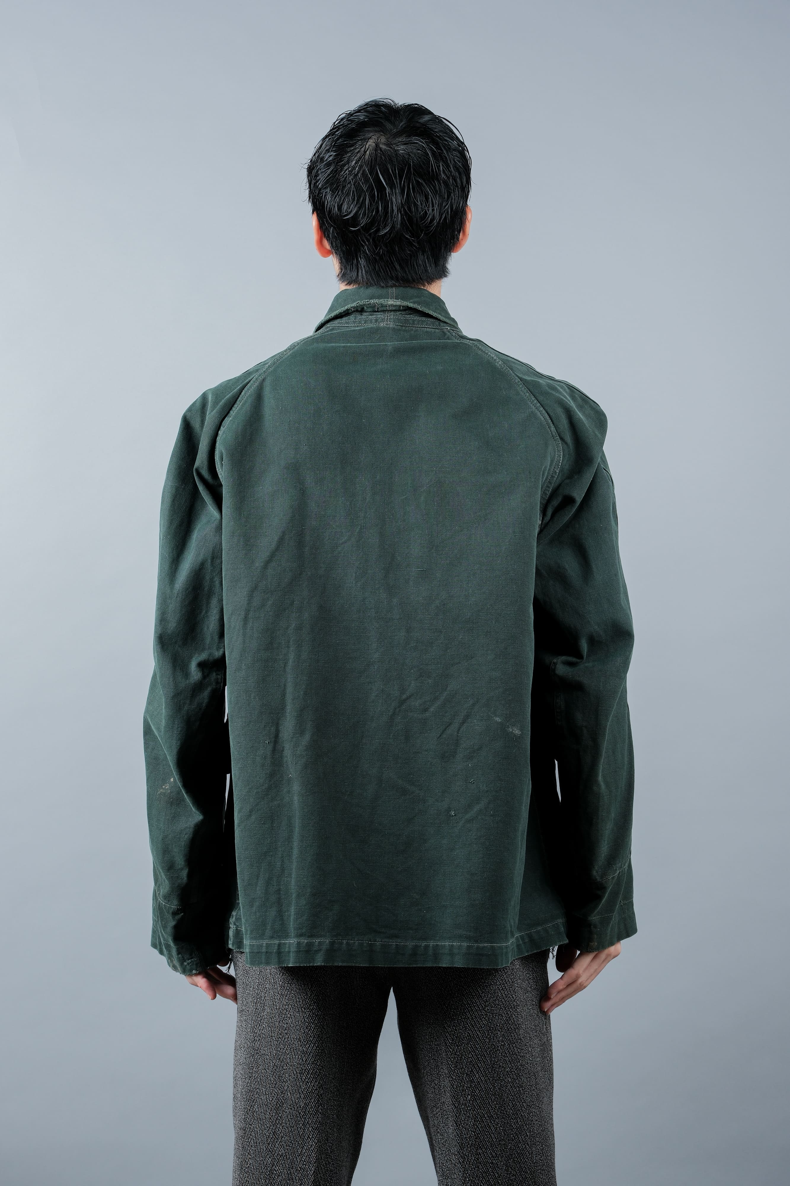 【~40's】WWII French CJF Green Cotton Linen Double Breasted Jacket "Modified"