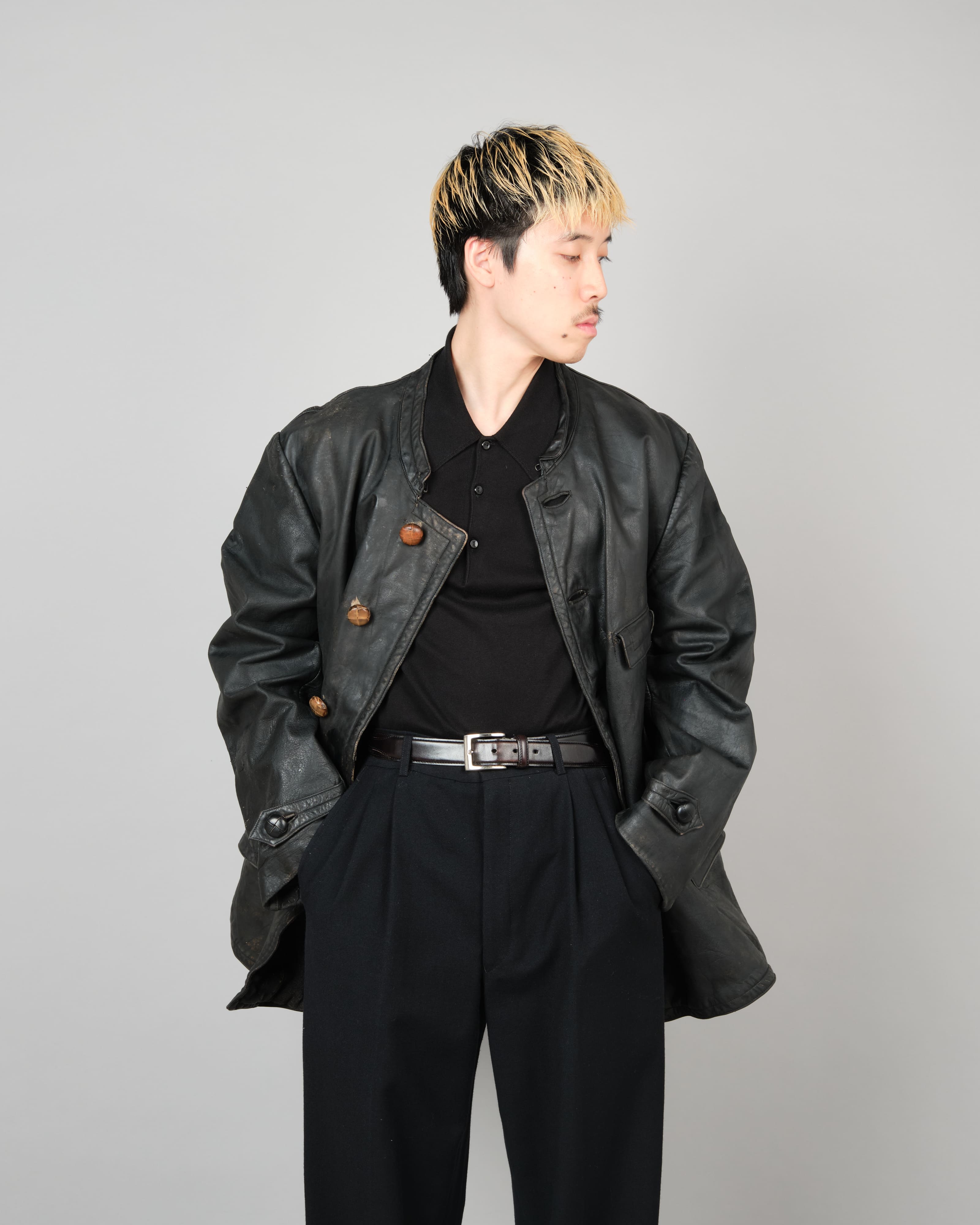 【~40's】WWII German Navy U-Boat Crew Black Leather Jacket "Kriegsmarine"