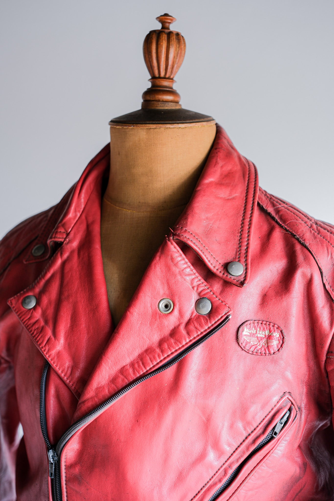 【~70’s】Vintage Lewis Leathers Red Leather Riders Jacket Size.40 "EUROPE"