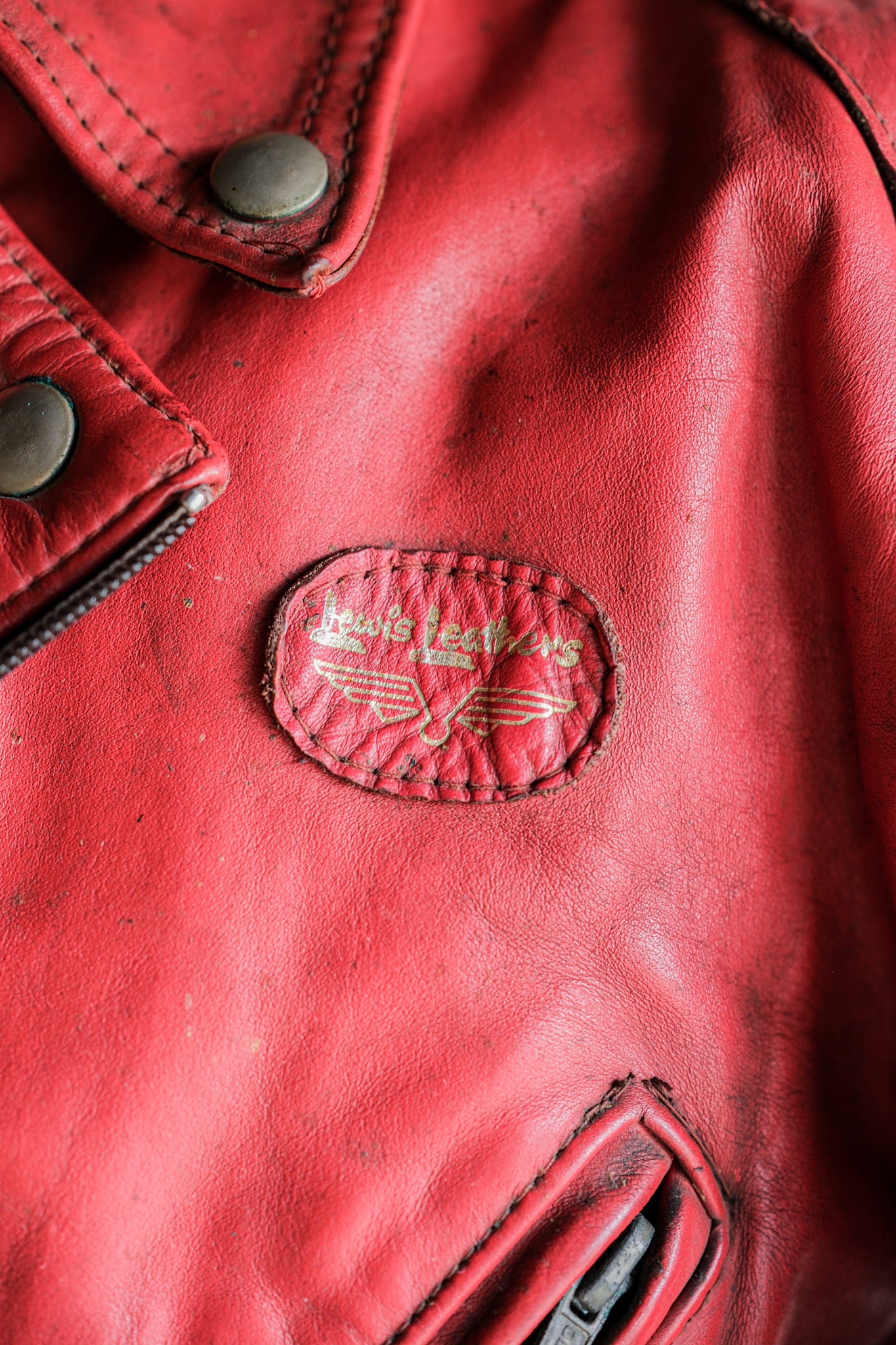 【~70’s】Vintage Lewis Leathers Red Leather Riders Jacket Size.40 "EUROPE"