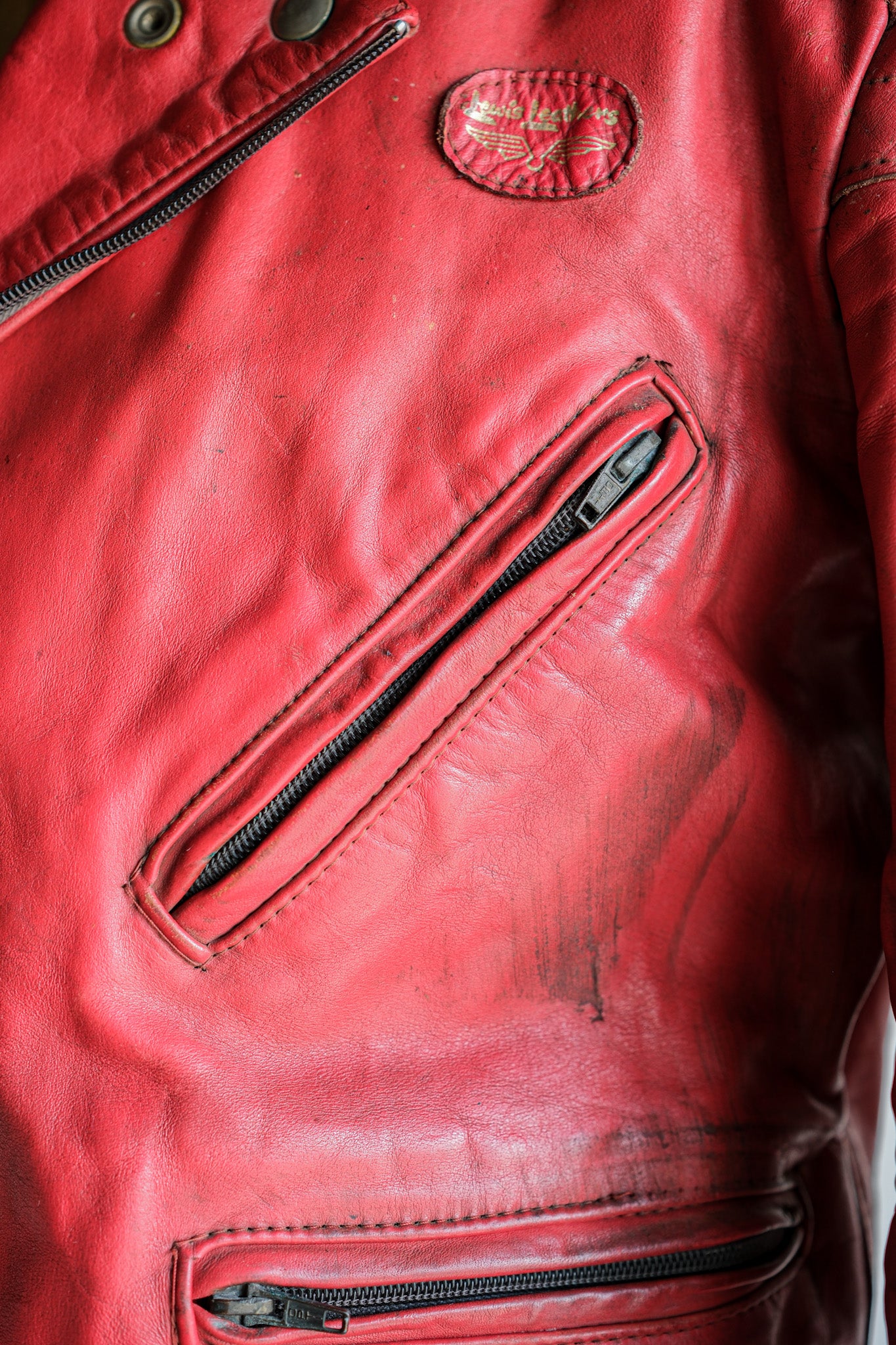 【~70’s】Vintage Lewis Leathers Red Leather Riders Jacket Size.40 "EUROPE"
