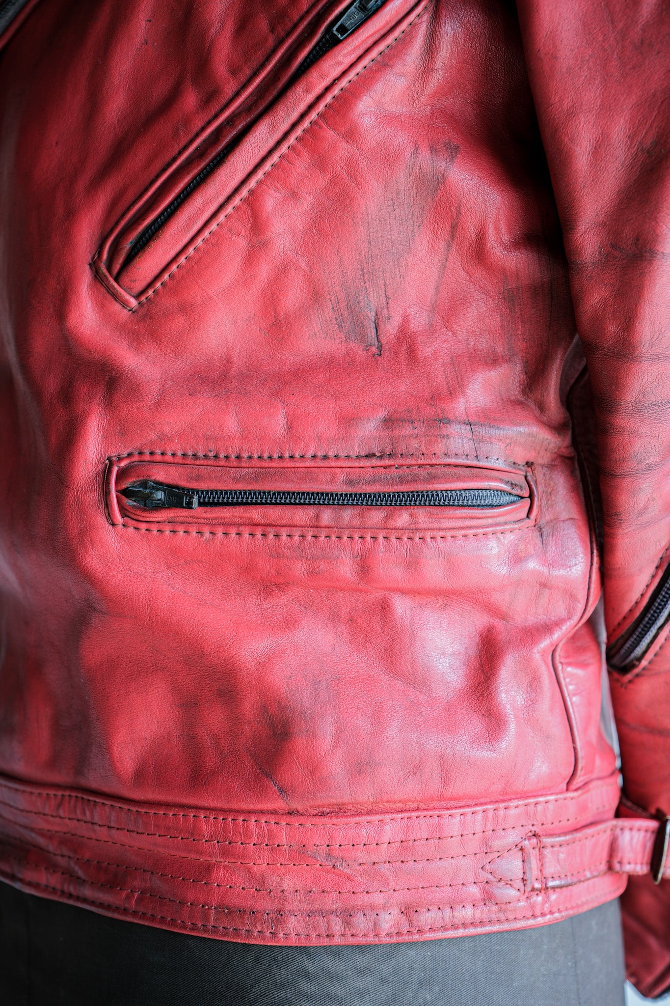 【~70’s】Vintage Lewis Leathers Red Leather Riders Jacket Size.40 "EUROPE"