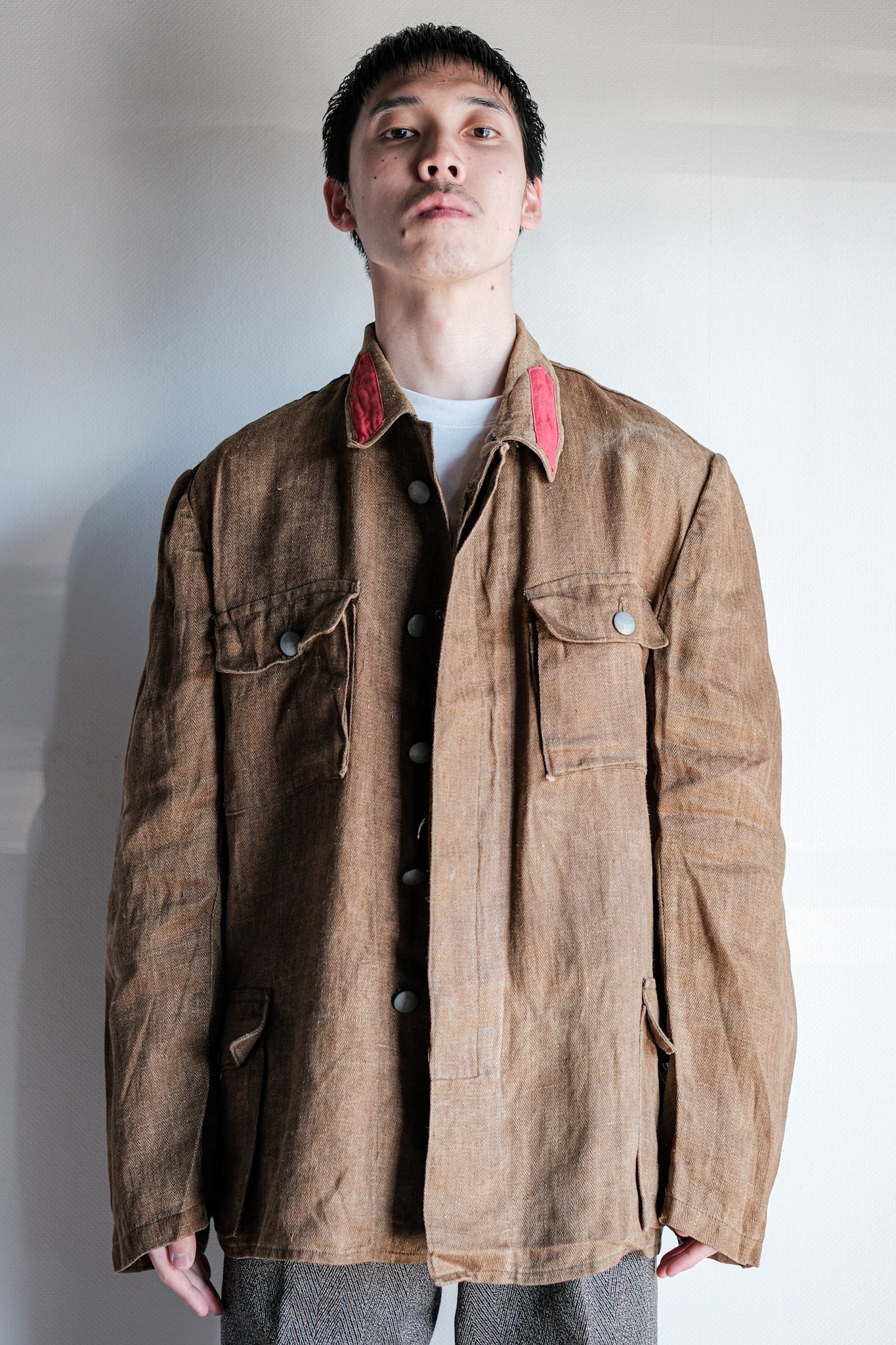 【~40's】WWⅡ German Army Drillich HBT Linen Jacket "Unusual Color" "Wehrmacht"
