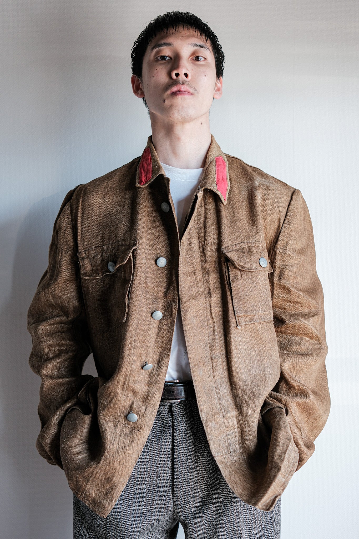 【~40's】WWⅡ German Army Drillich HBT Linen Jacket "Unusual Color" "Wehrmacht"