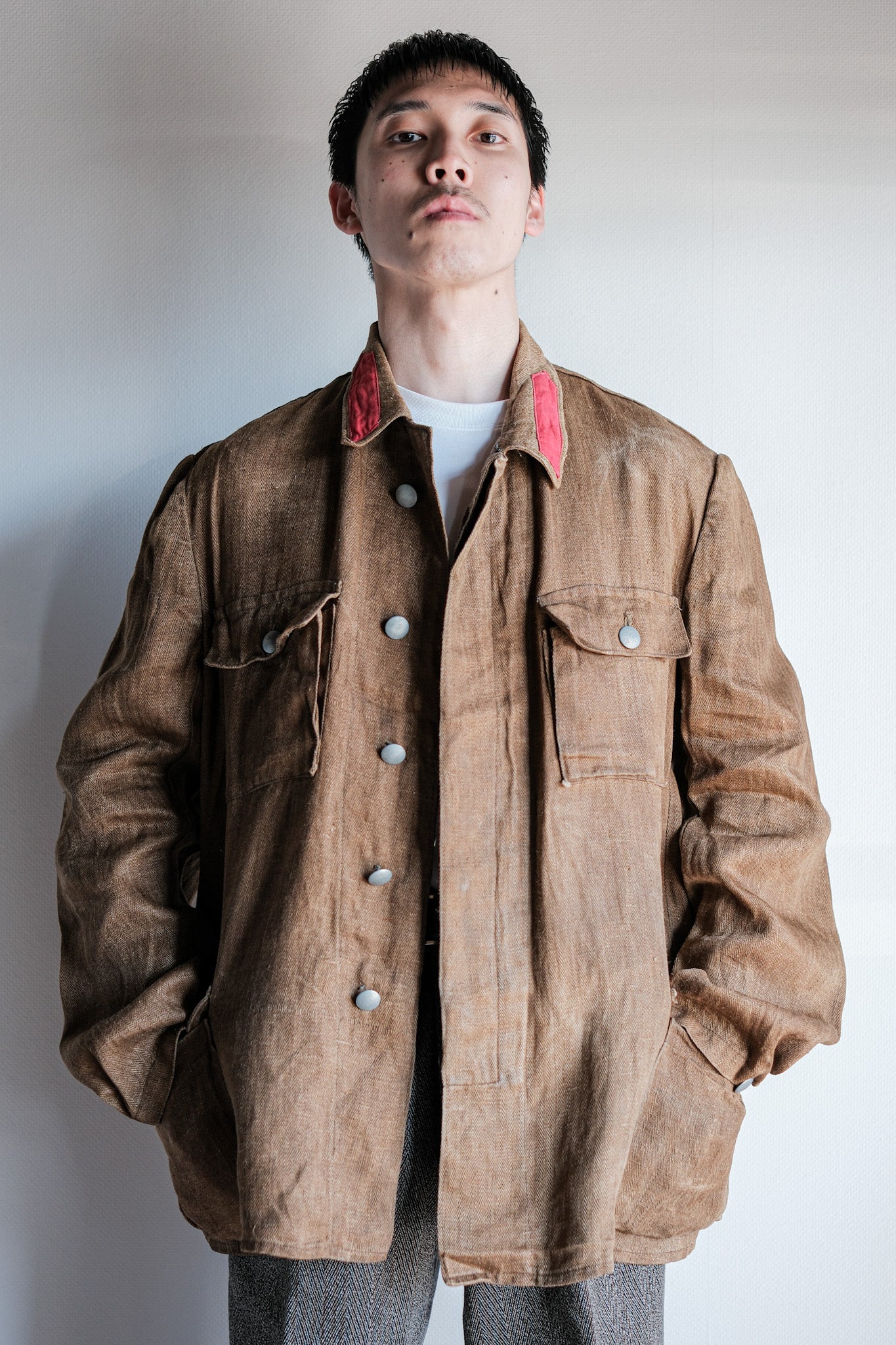 【~40's】WWⅡ German Army Drillich HBT Linen Jacket "Unusual Color" "Wehrmacht"