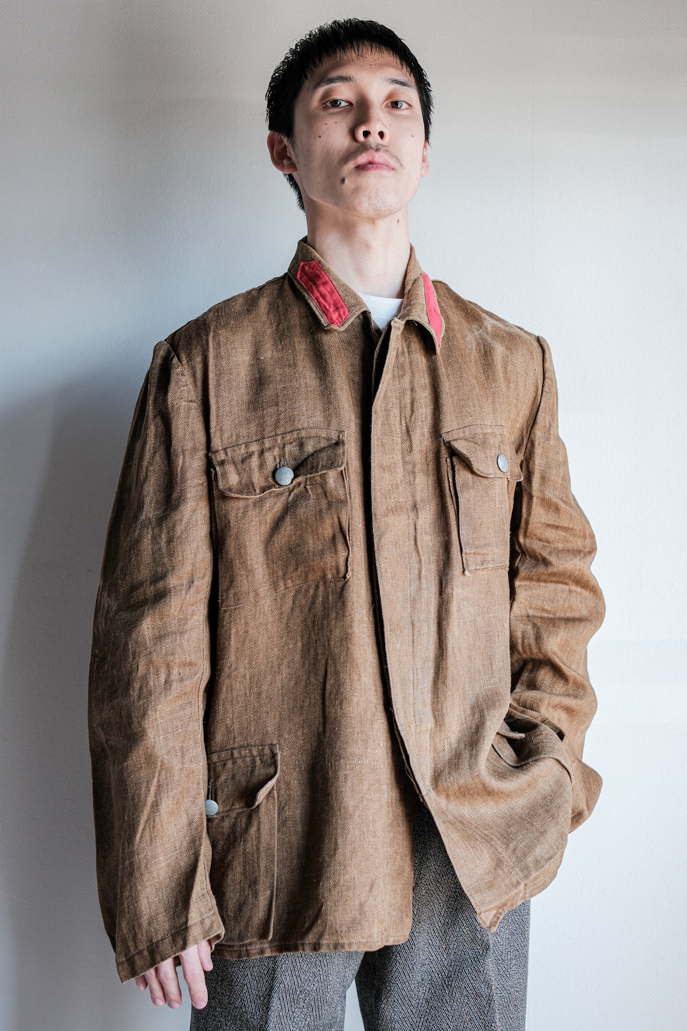 【~40's】WWⅡ German Army Drillich HBT Linen Jacket "Unusual Color" "Wehrmacht"