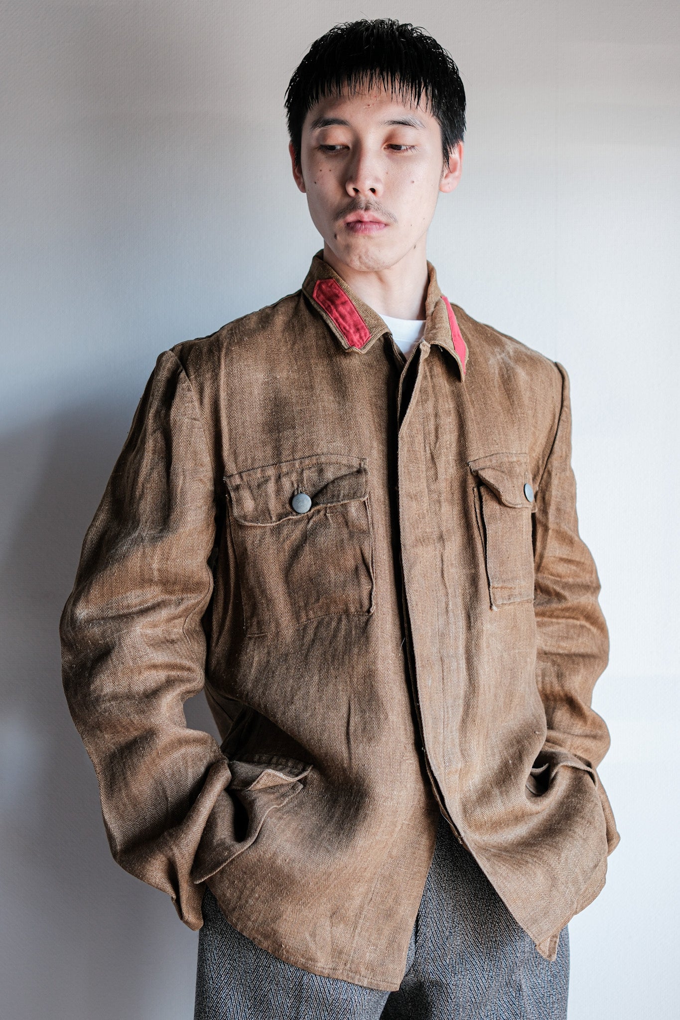 【~40's】WWⅡ German Army Drillich HBT Linen Jacket "Unusual Color" "Wehrmacht"