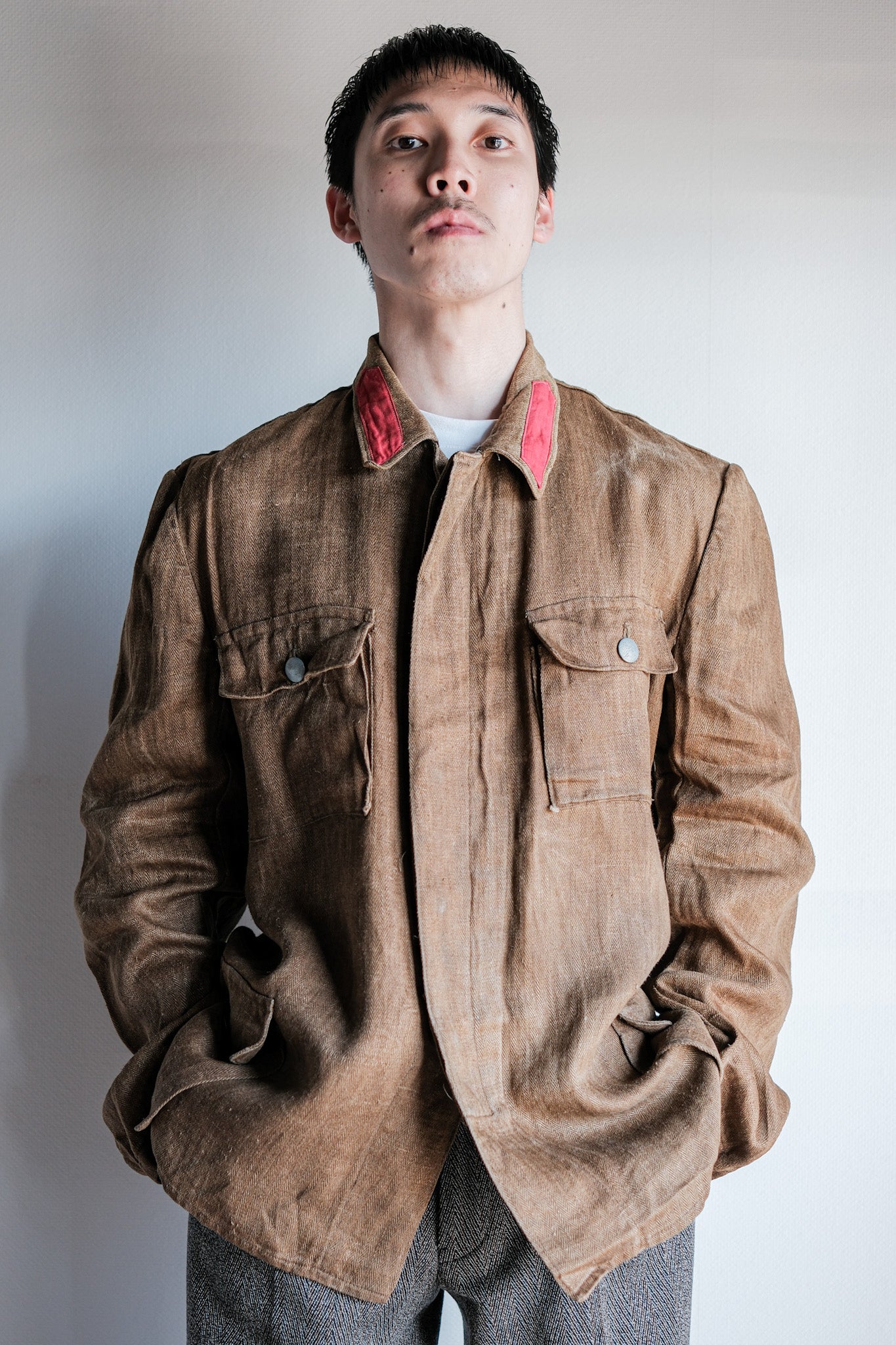 【~40's】WWⅡ German Army Drillich HBT Linen Jacket "Unusual Color" "Wehrmacht"