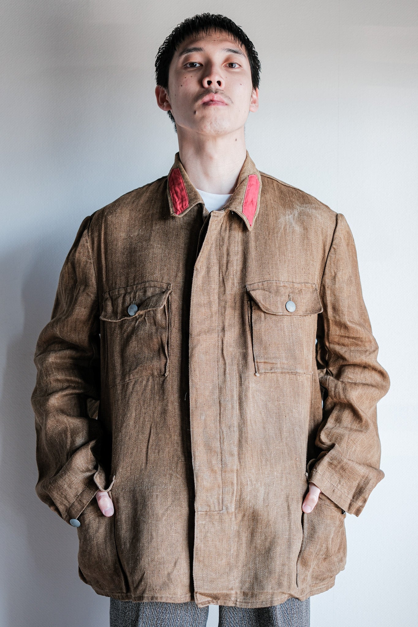 【~40's】WWⅡ German Army Drillich HBT Linen Jacket "Unusual Color" "Wehrmacht"