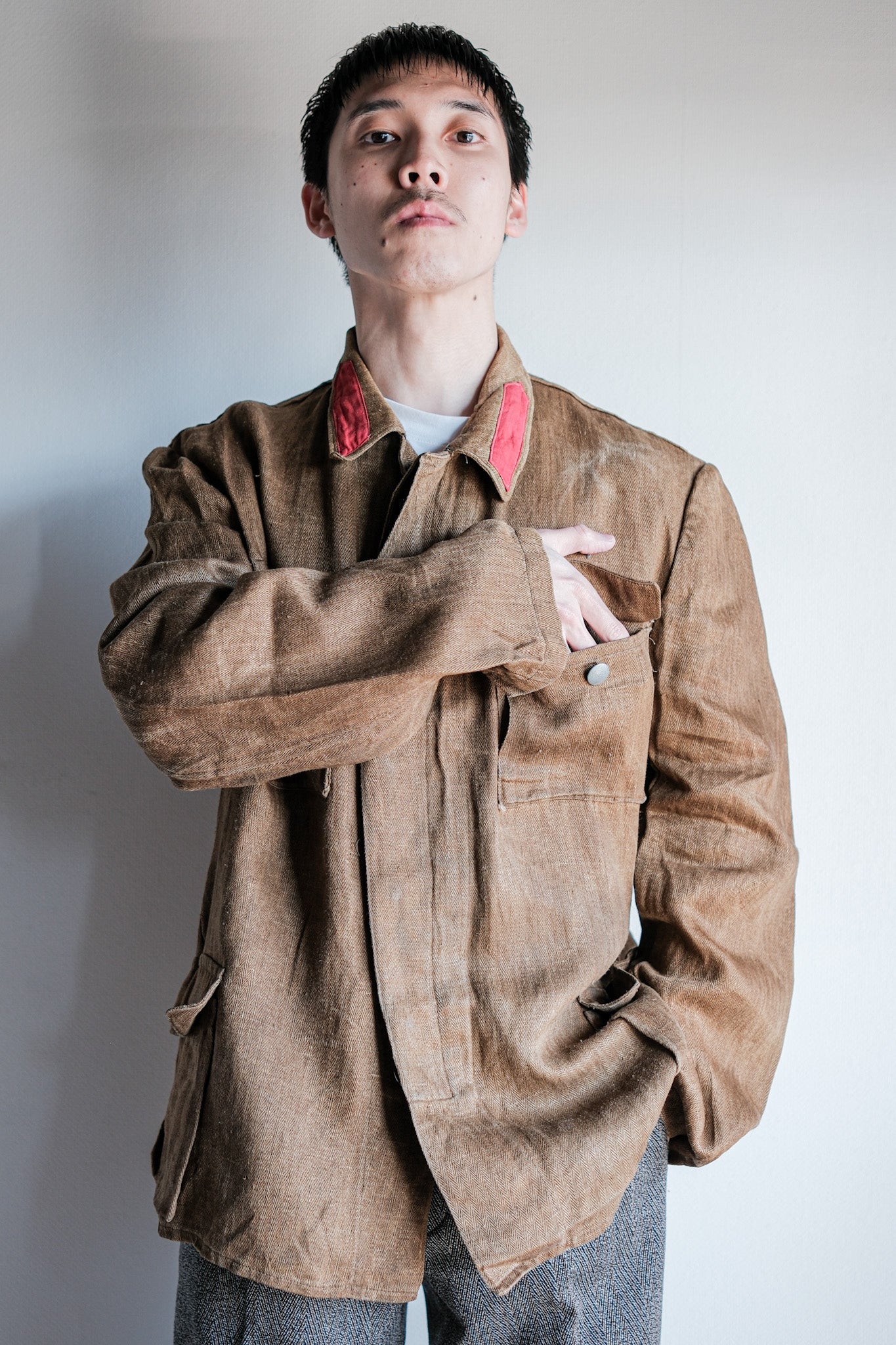 【~40's】WWⅡ German Army Drillich HBT Linen Jacket "Unusual Color" "Wehrmacht"