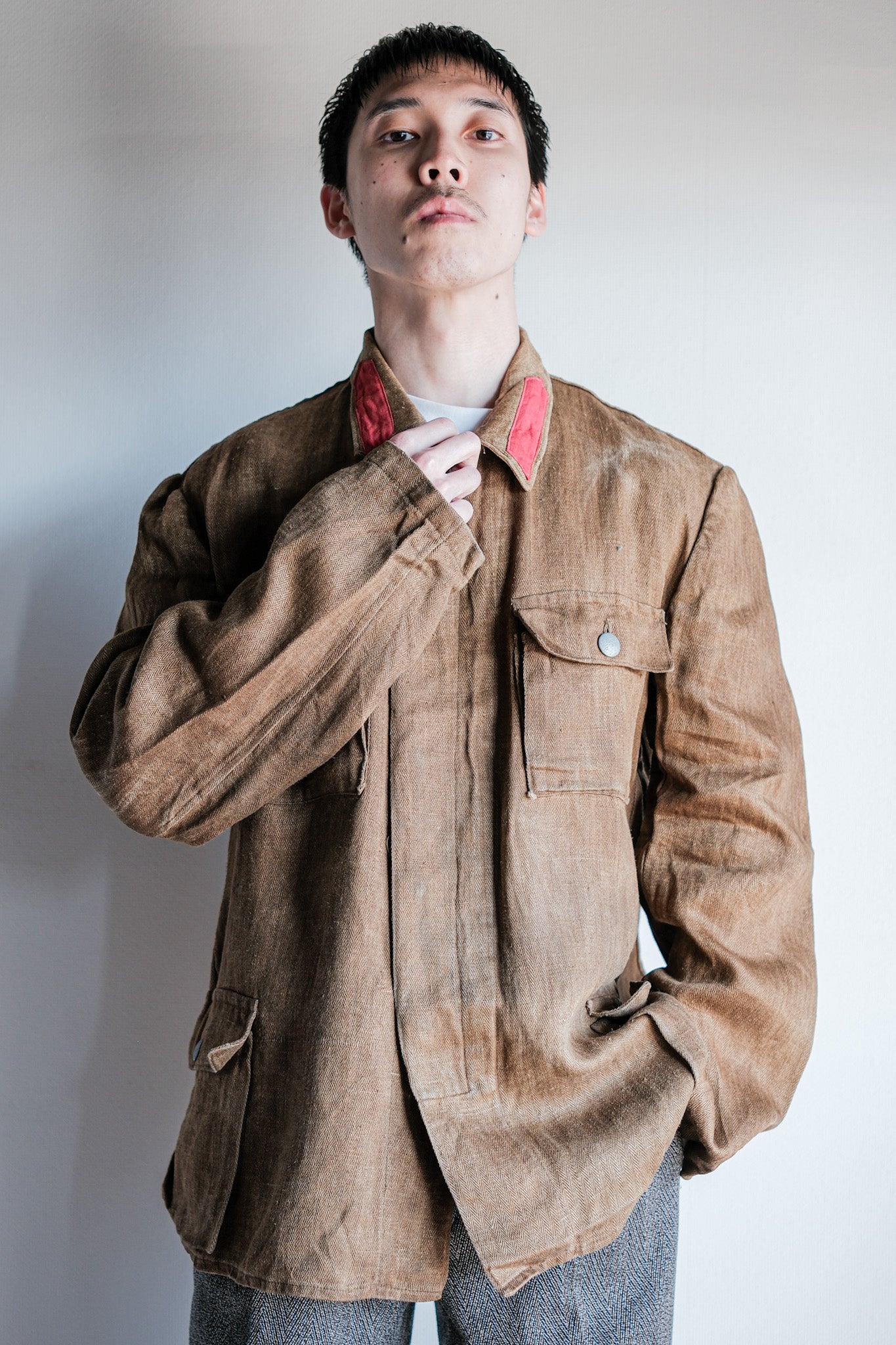 【~40's】WWⅡ German Army Drillich HBT Linen Jacket "Unusual Color" "Wehrmacht"