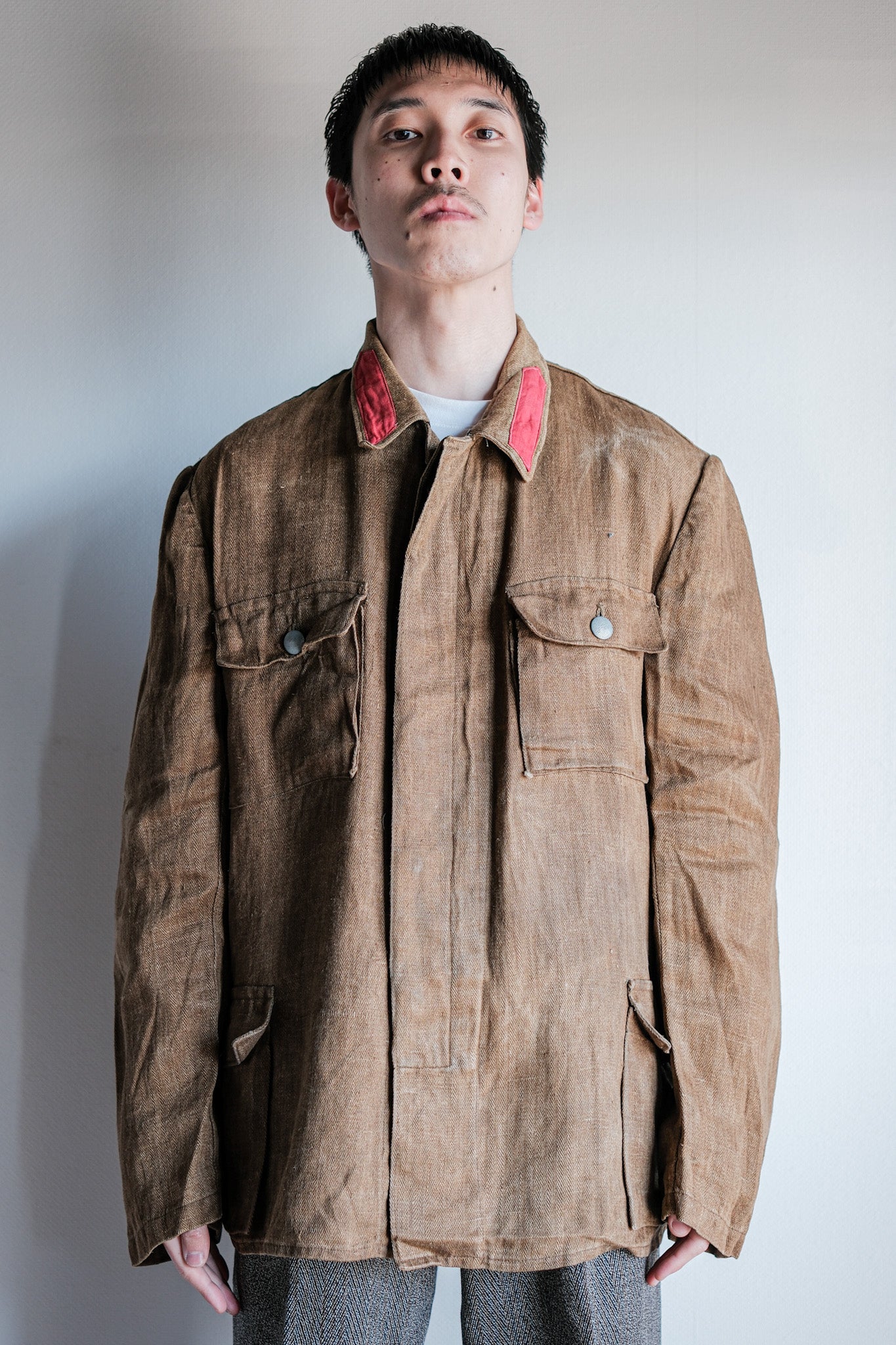 【~40's】WWⅡ German Army Drillich HBT Linen Jacket "Unusual Color" "Wehrmacht"