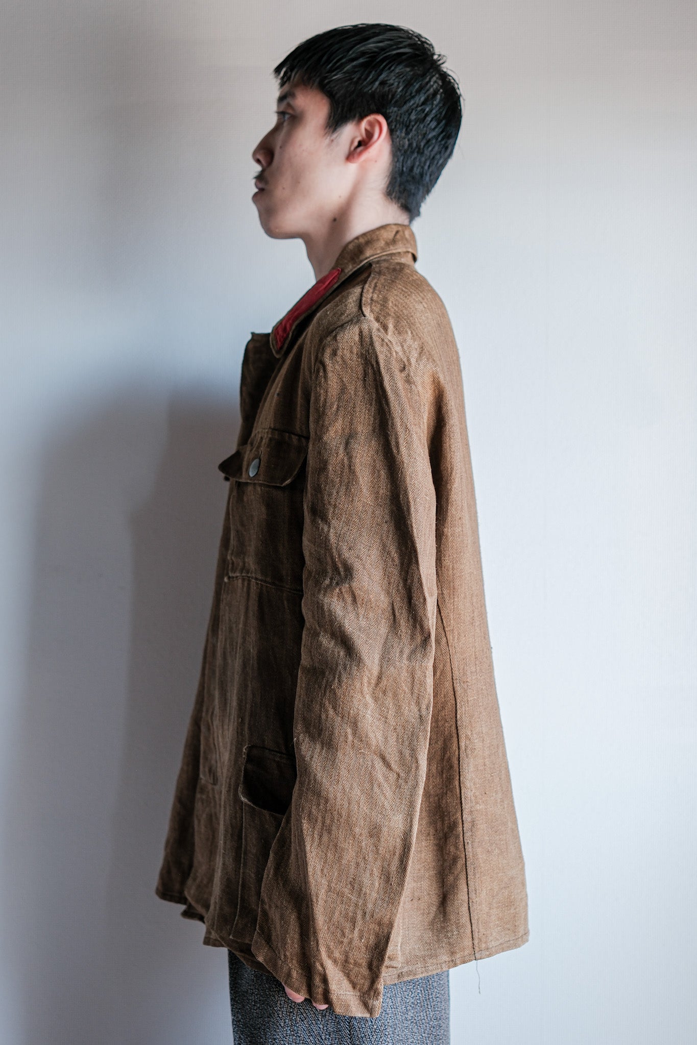 【~40's】WWⅡ German Army Drillich HBT Linen Jacket "Unusual Color" "Wehrmacht"