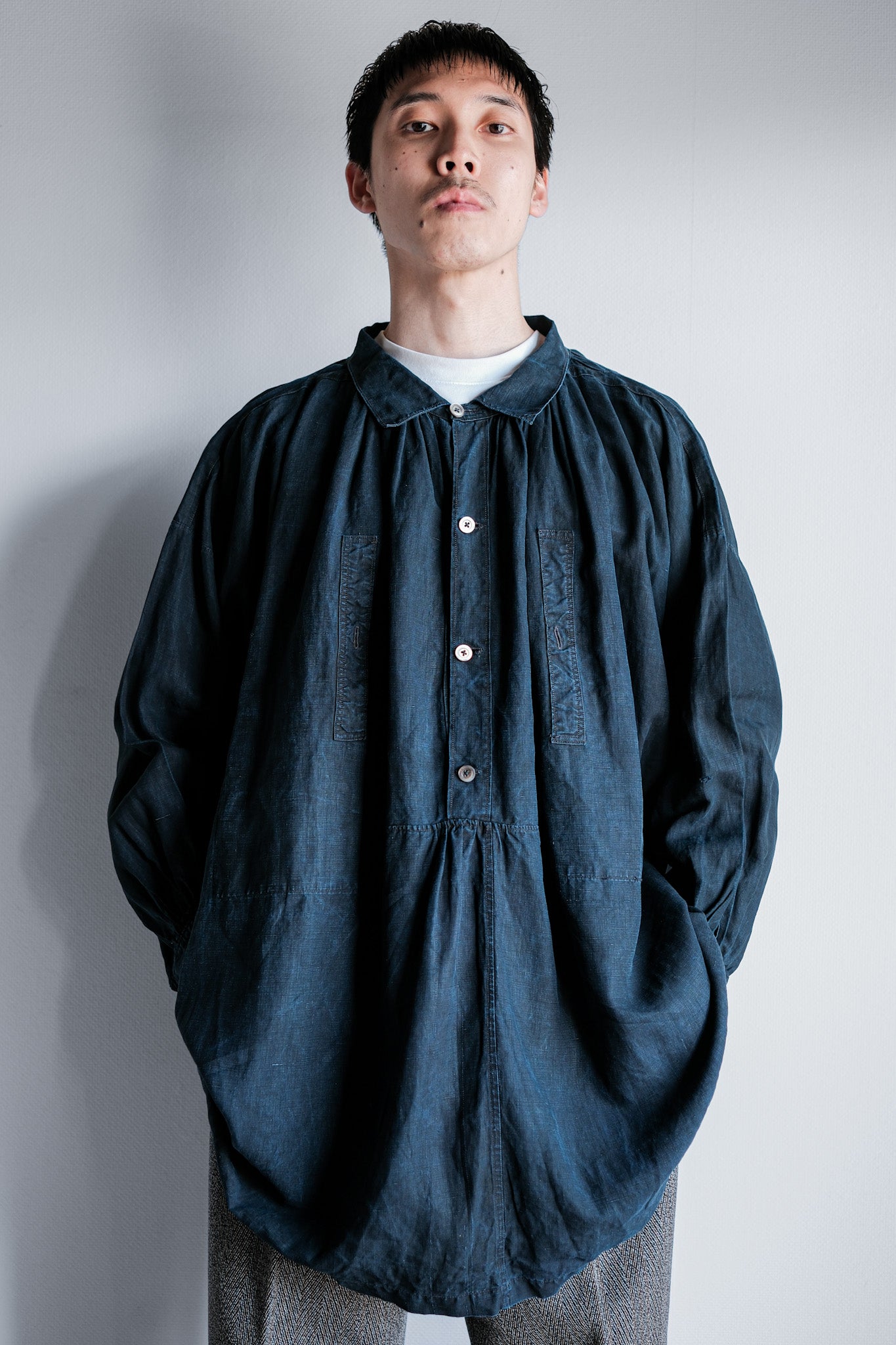 【Early 20th C】French Antique Indigo Linen Smock "Biaude"