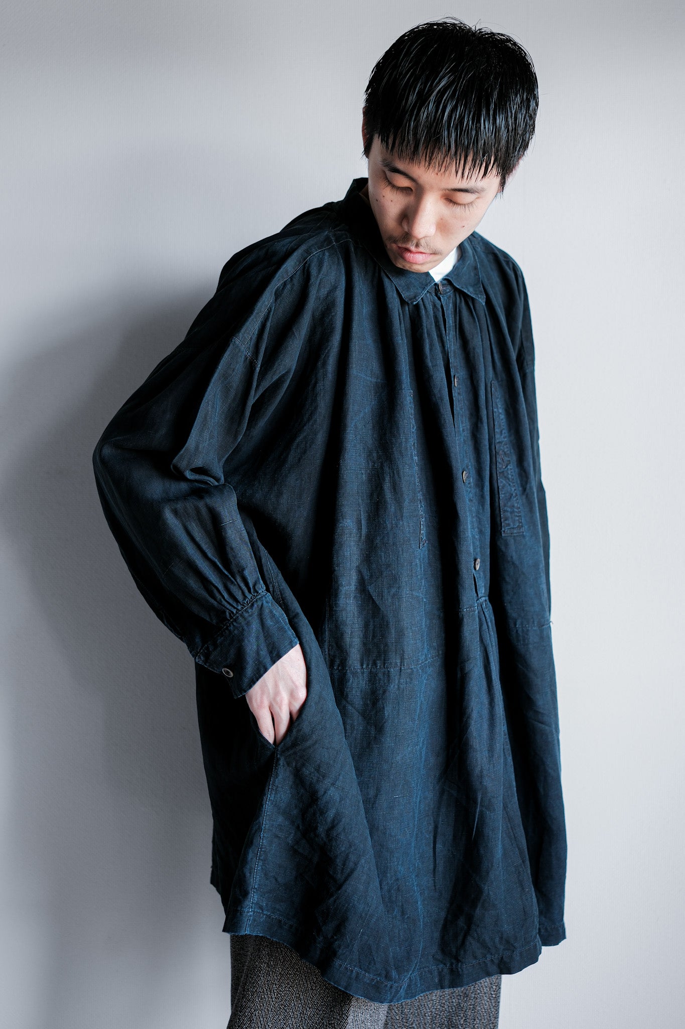 【Early 20th C】French Antique Indigo Linen Smock "Biaude"