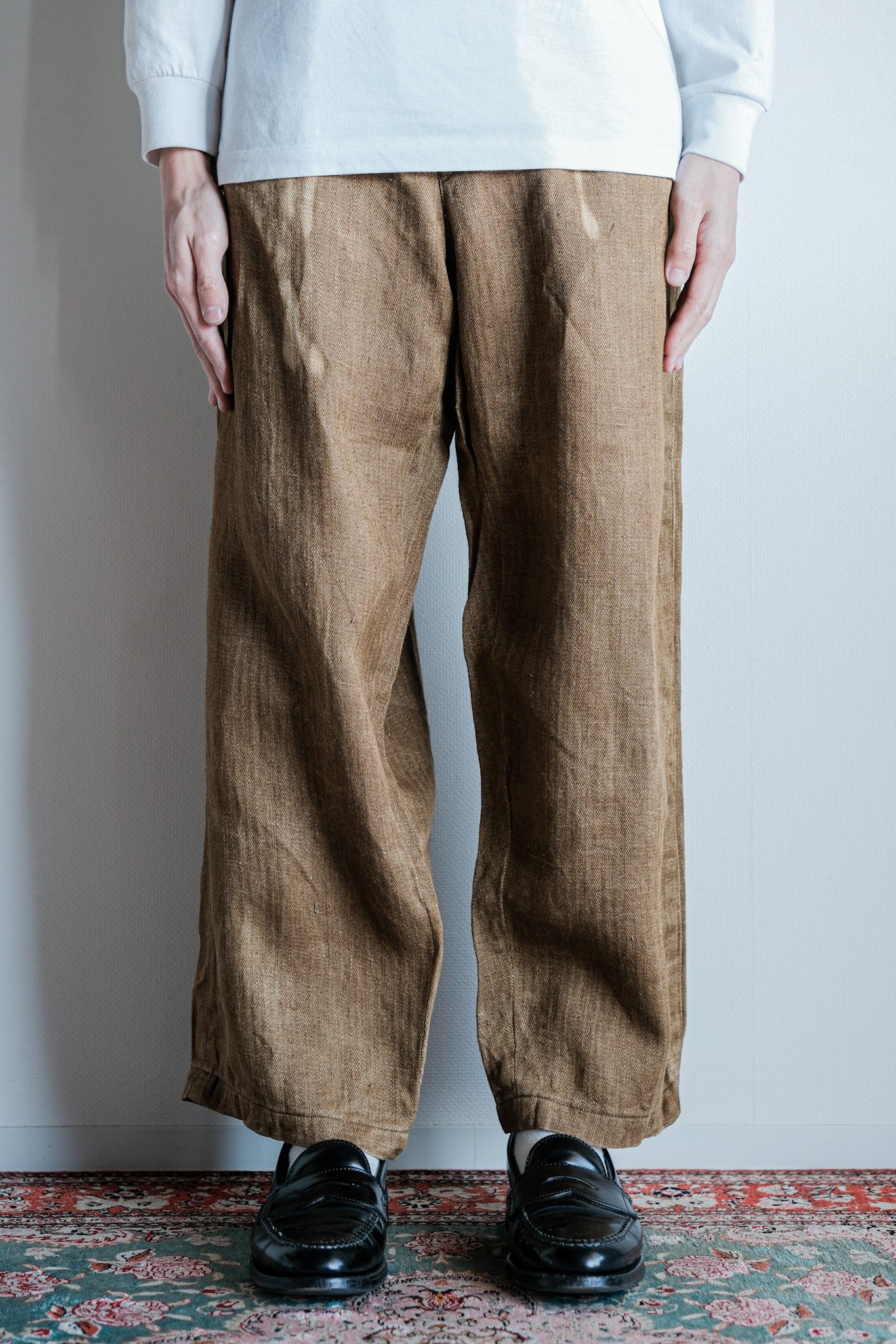 【~40's】WWⅡ German Army Drillich HBT Linen Trousers "Unusual Color" "Wehrmacht"