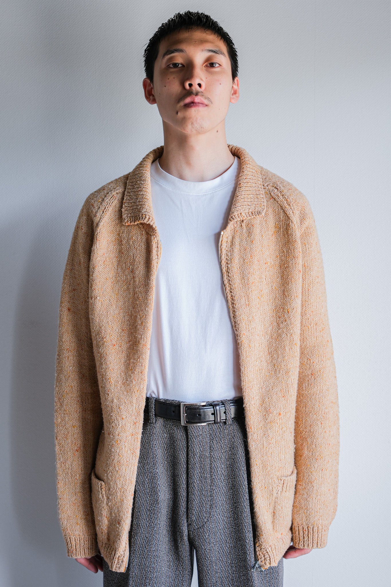 【~60's】British Vintage Raglan Sleeve Zip Up Wool Cardigan "Handmade"