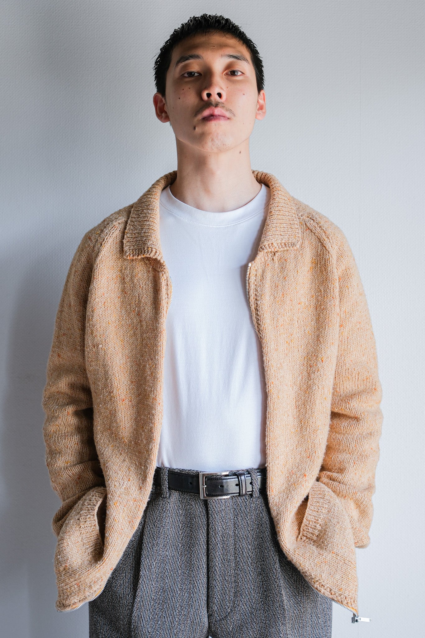 【~60's】British Vintage Raglan Sleeve Zip Up Wool Cardigan "Handmade"