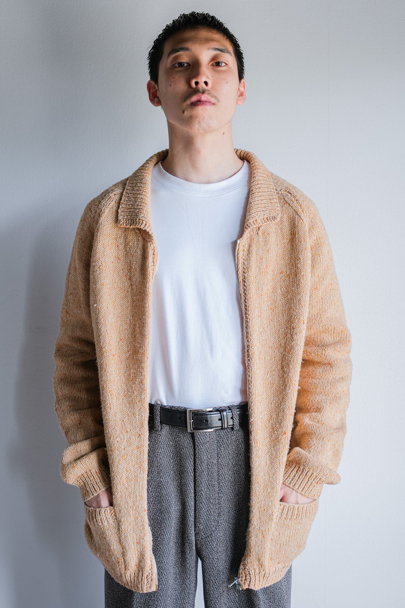 【~60's】British Vintage Raglan Sleeve Zip Up Wool Cardigan "Handmade"