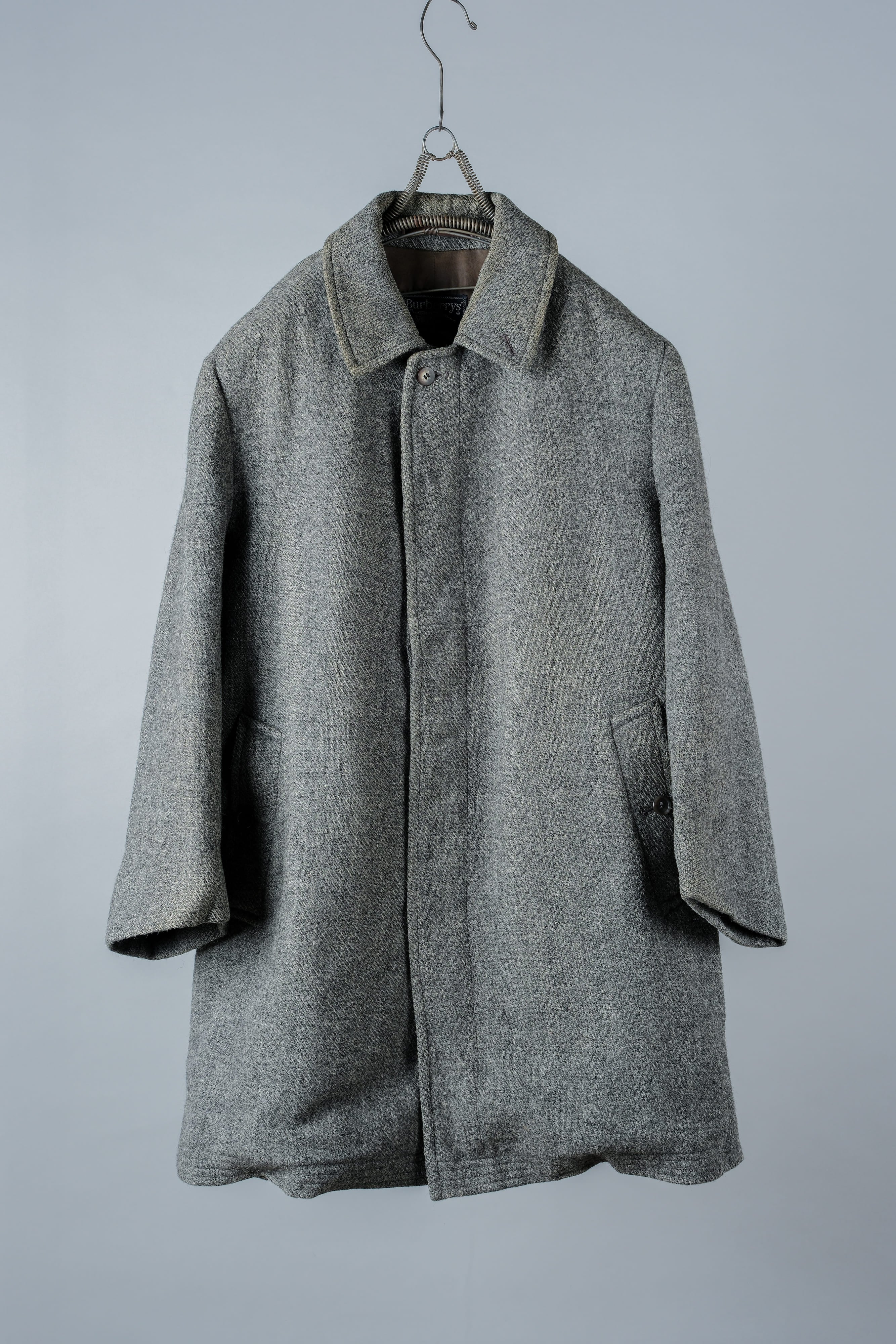 【~80's】Vintage Burberrys Saddle Shoulder Wool Balmacaan Coat Size.50RL "HARRIS TWEED" "Modified"