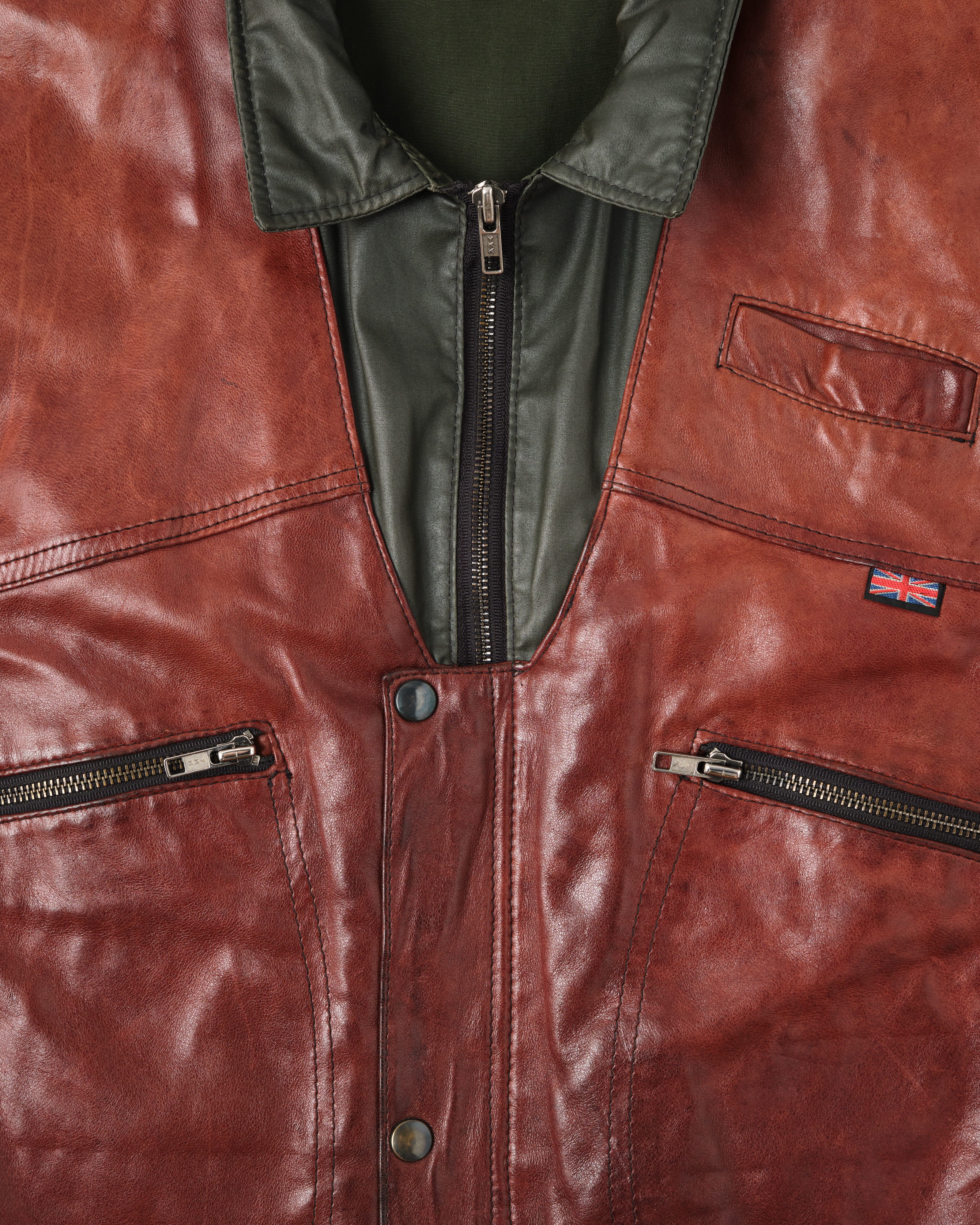 【~70's】British Vintage Switching Leather Nylon Zip Up Vest Size.40