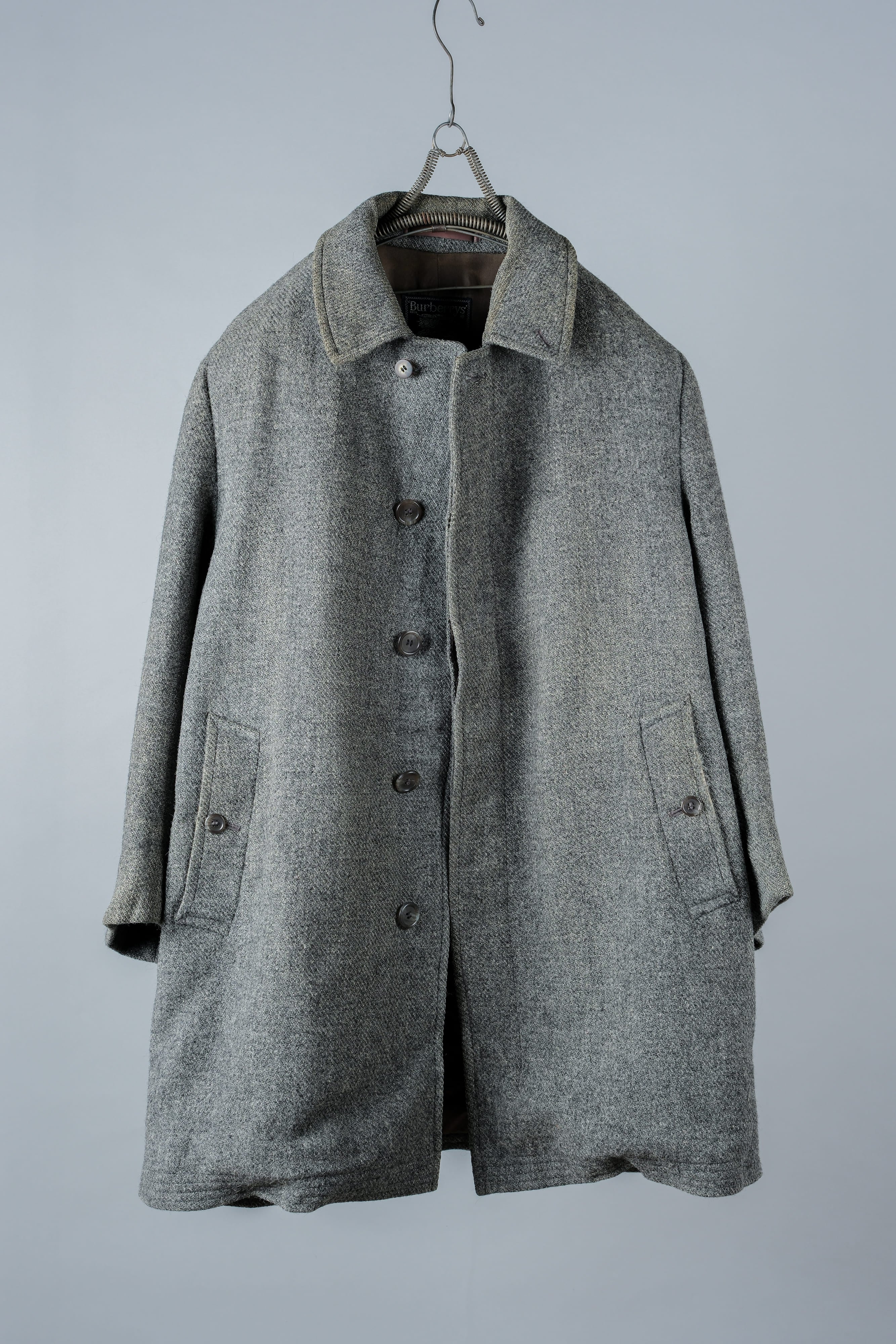 【~80's】Vintage Burberrys Saddle Shoulder Wool Balmacaan Coat Size.50RL "HARRIS TWEED" "Modified"